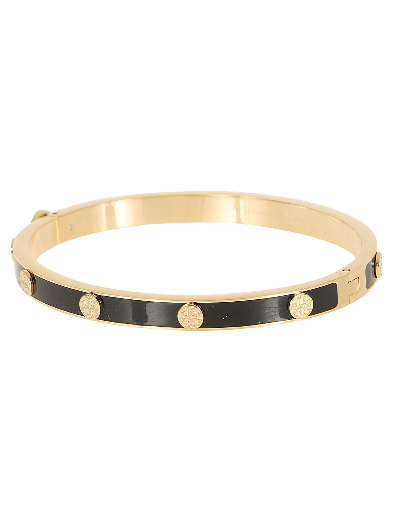 Shop Tory Burch Miller Stud Enamel 5mm Hinge Bracelet In Tory Gold Black