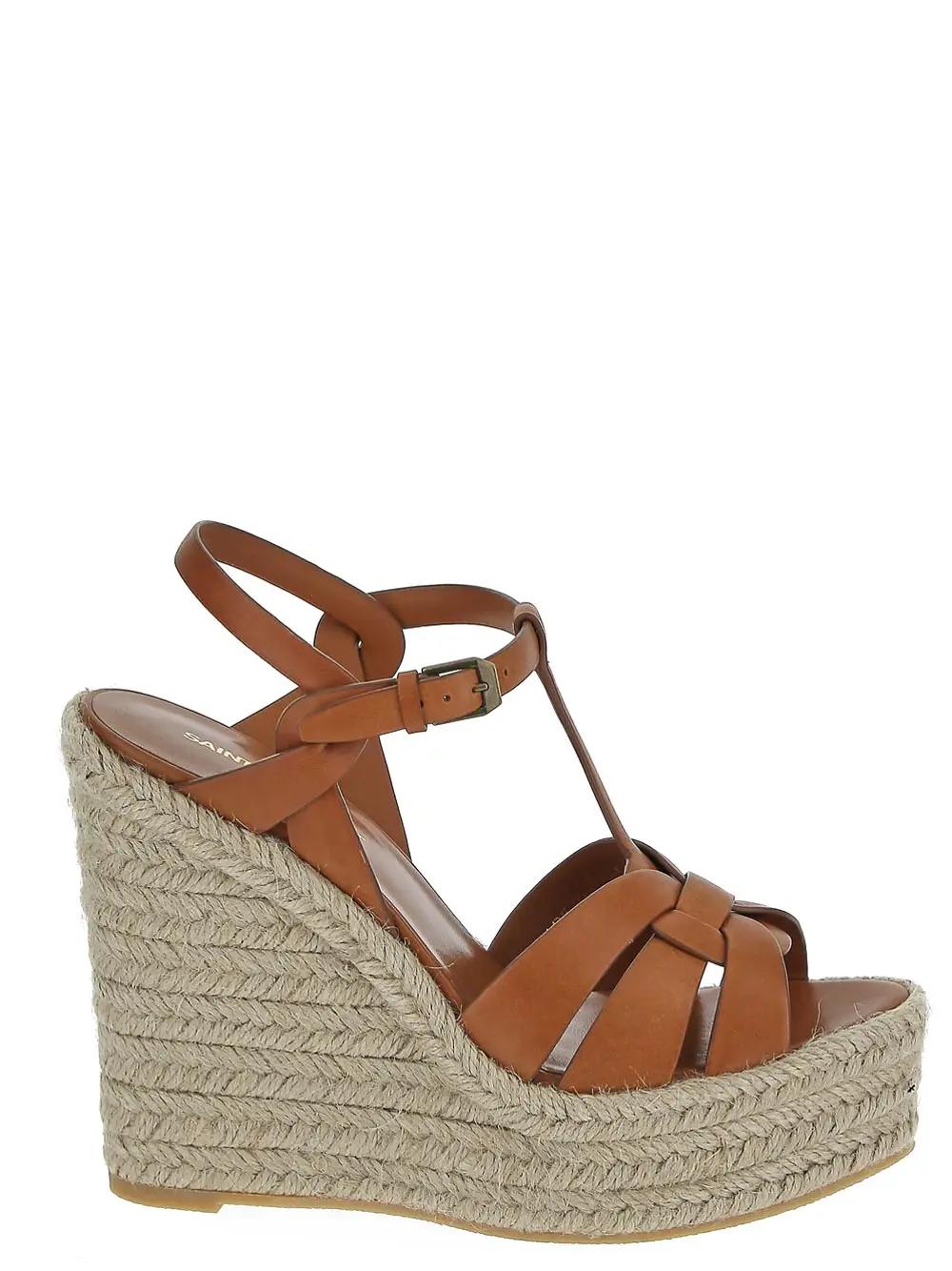 Shop Saint Laurent Tribute Espadrilles Wedge In Marrone