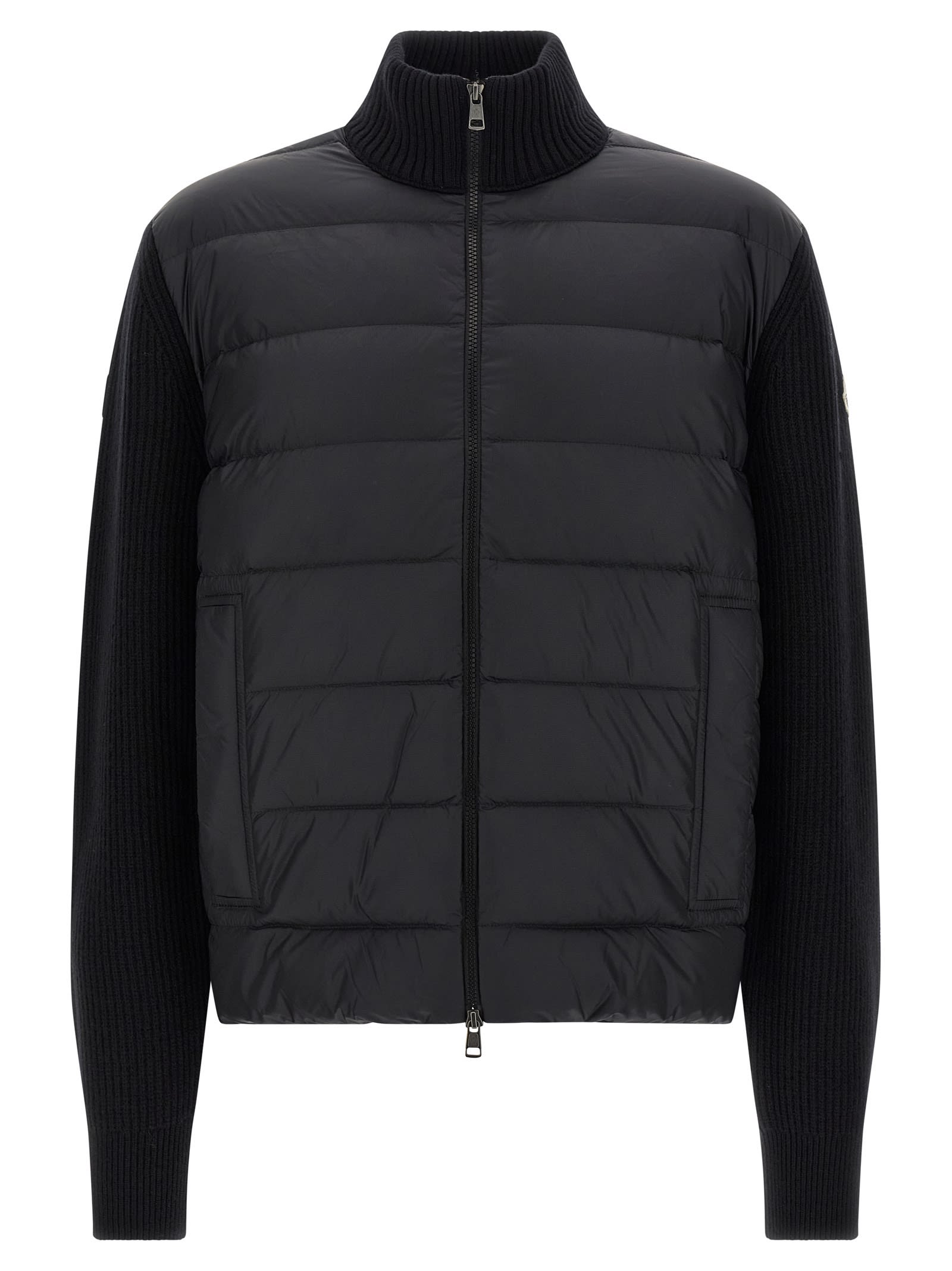Moncler Two-material Cardigan Sweaters And Cardigans Black In Black