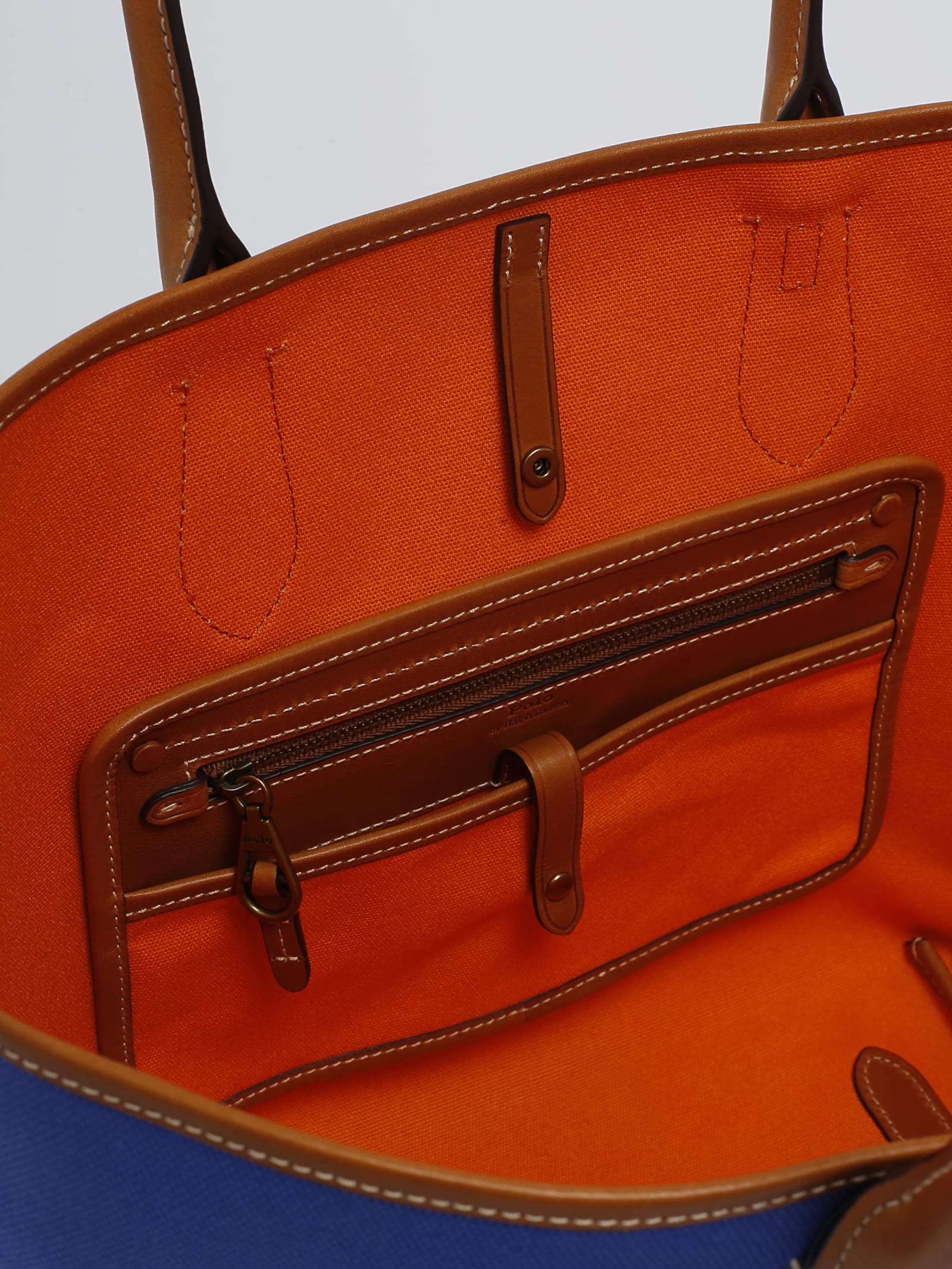 Shop Polo Ralph Lauren Canvas Shopping Bag In Cobalto-arancio