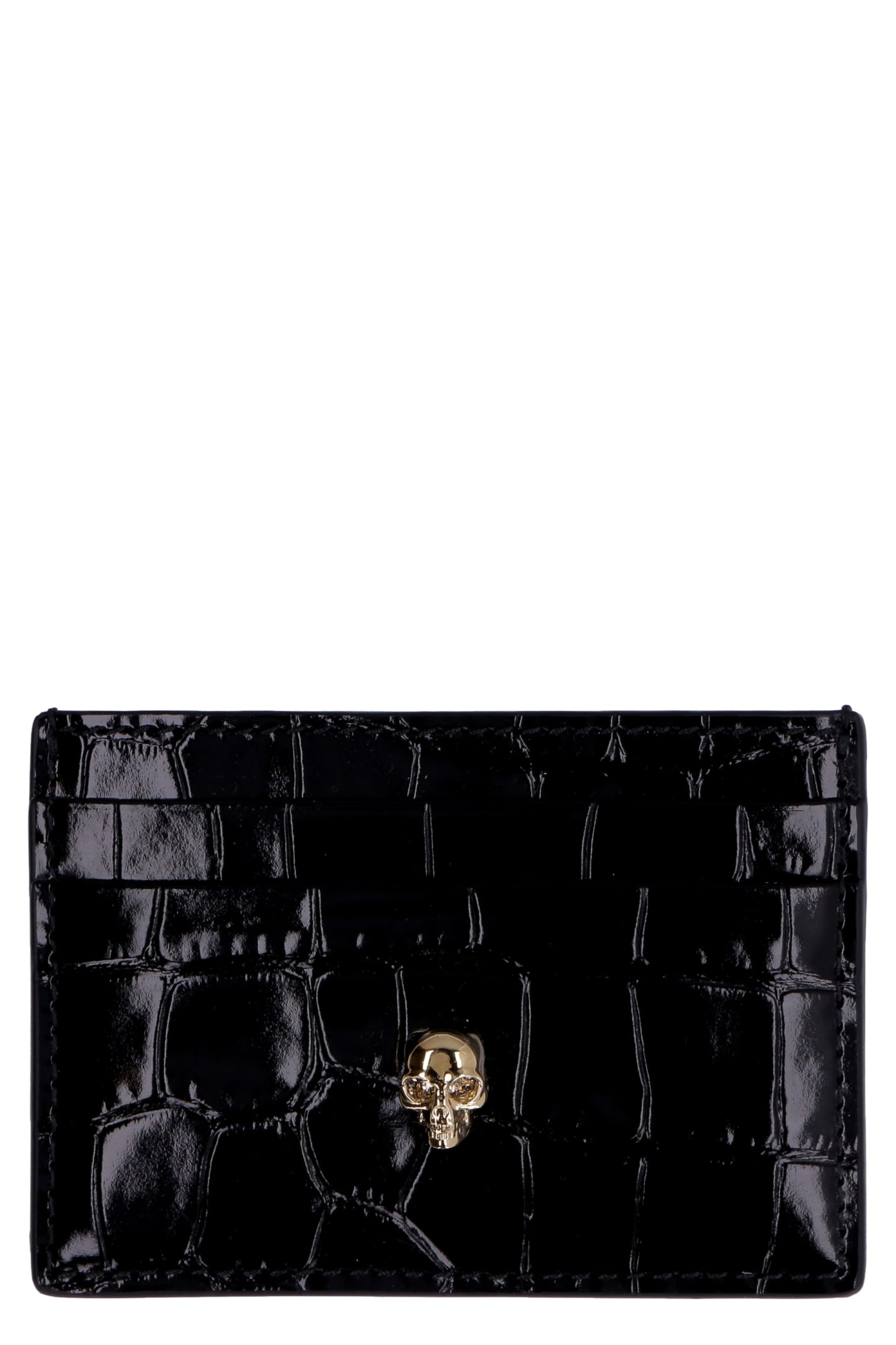 Alexander Mcqueen Printed Leather Card Holder In Black