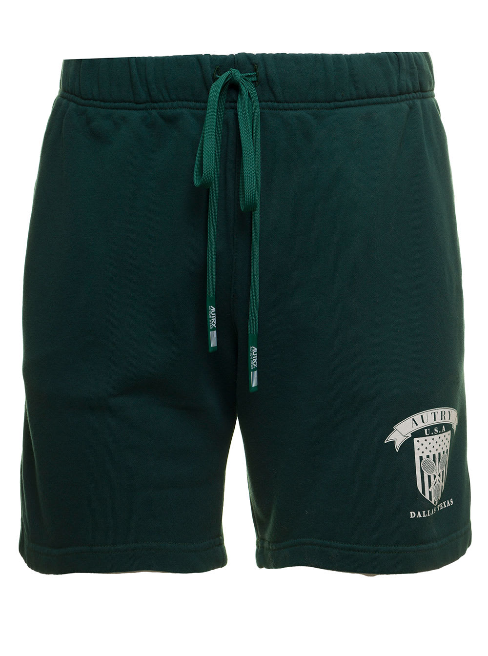 Autry Mans Green Cotton Bermuda Shorts With Logo Print