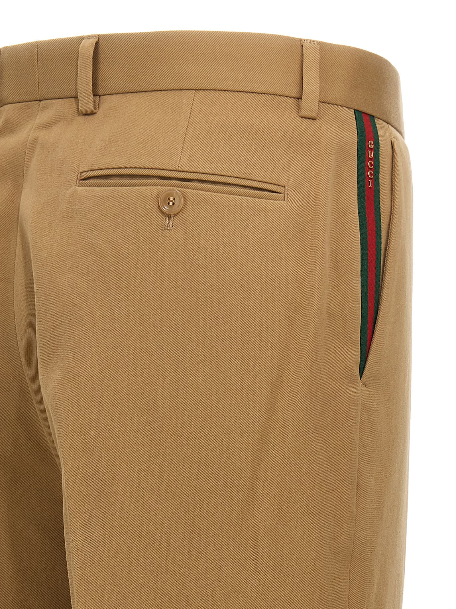 Shop Gucci Nastro Web Pants In Beige