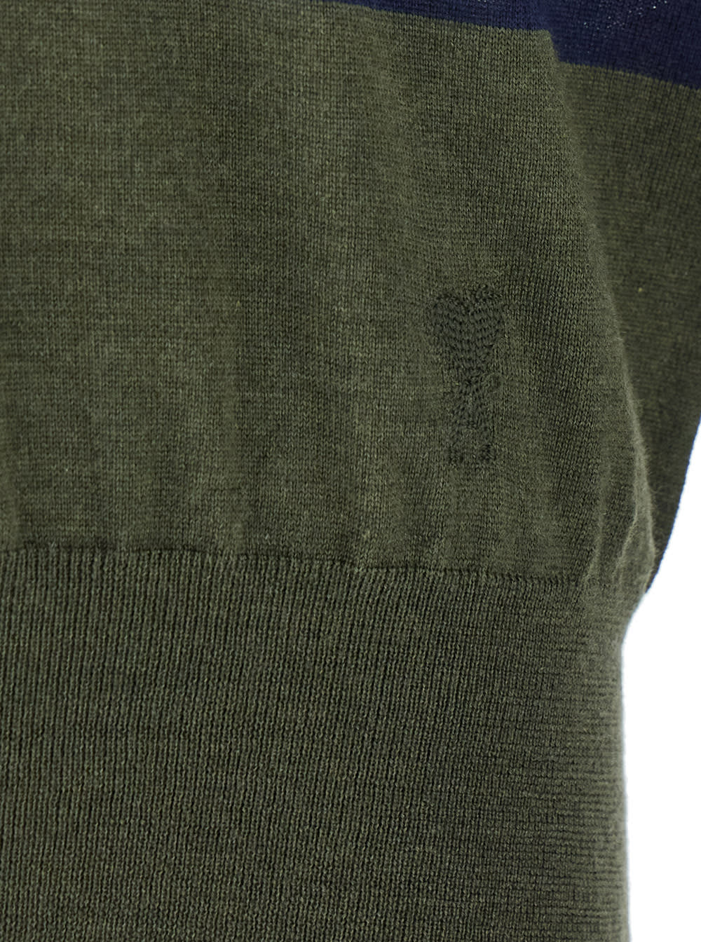 Shop Ami Alexandre Mattiussi Green Polo With All-over Striped Motif And Polo-style Collar In Wool And Silk Blend Man