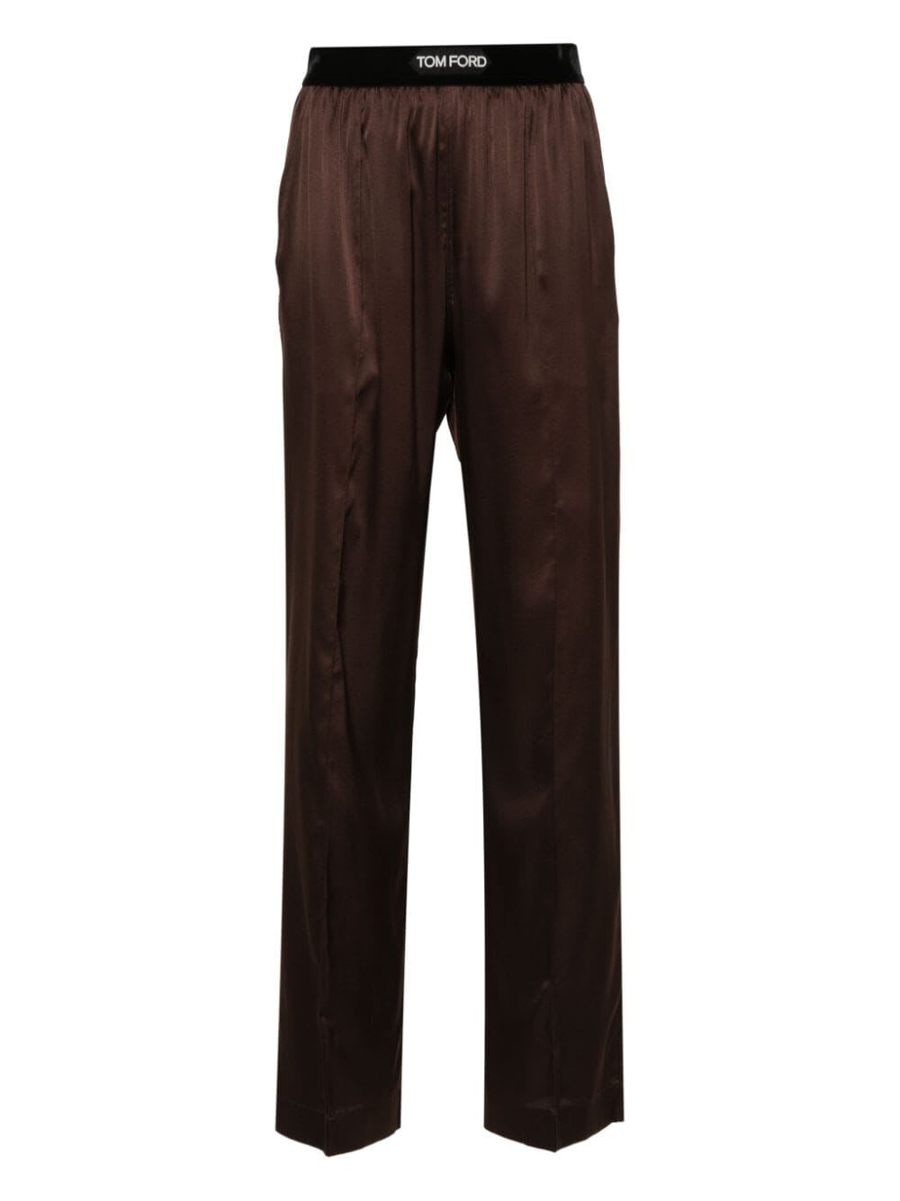 Shop Tom Ford Stretch Silk Satin Pj Pants In Dark Brown