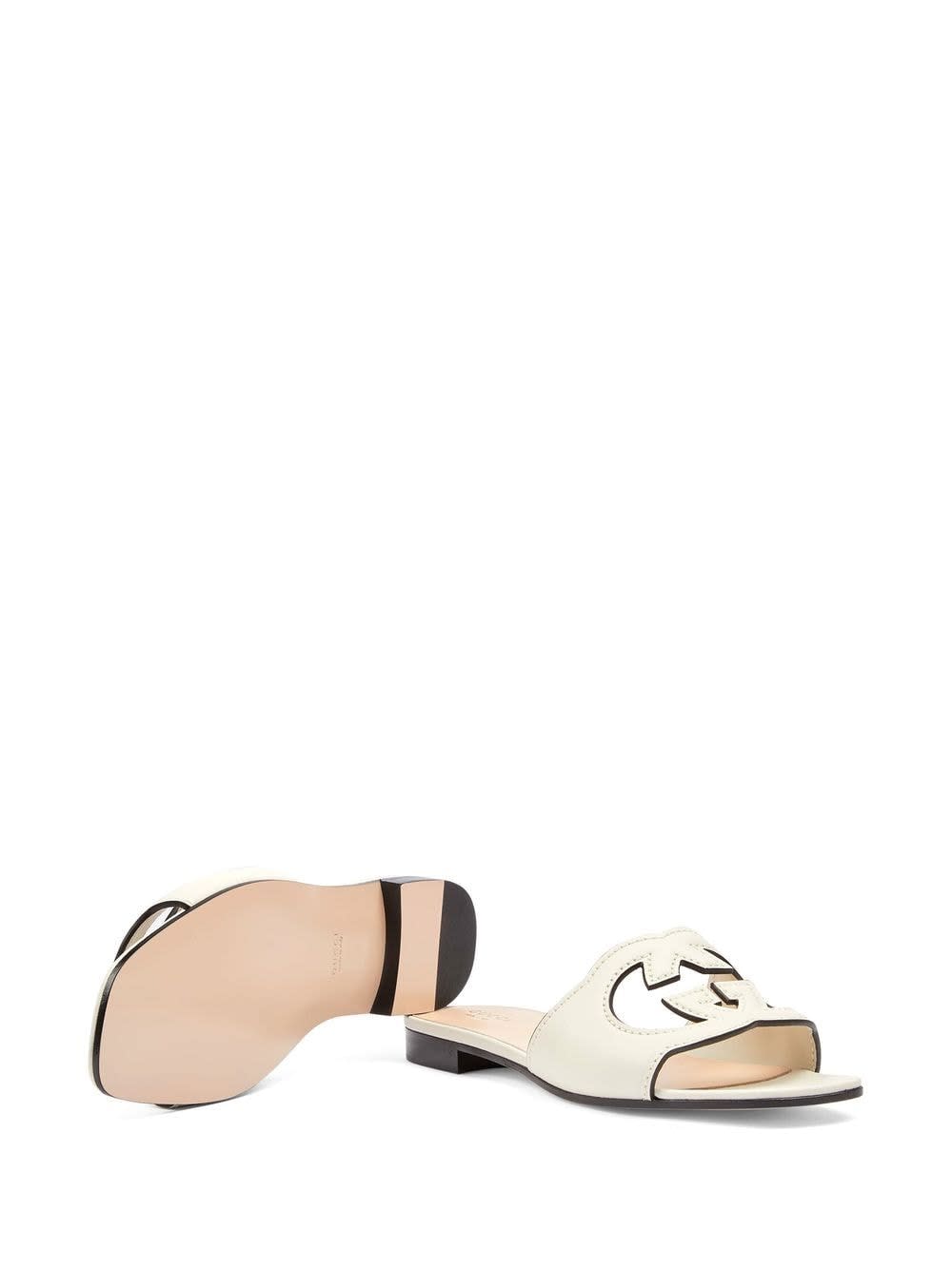 Gucci Leather Flat Sandals In White