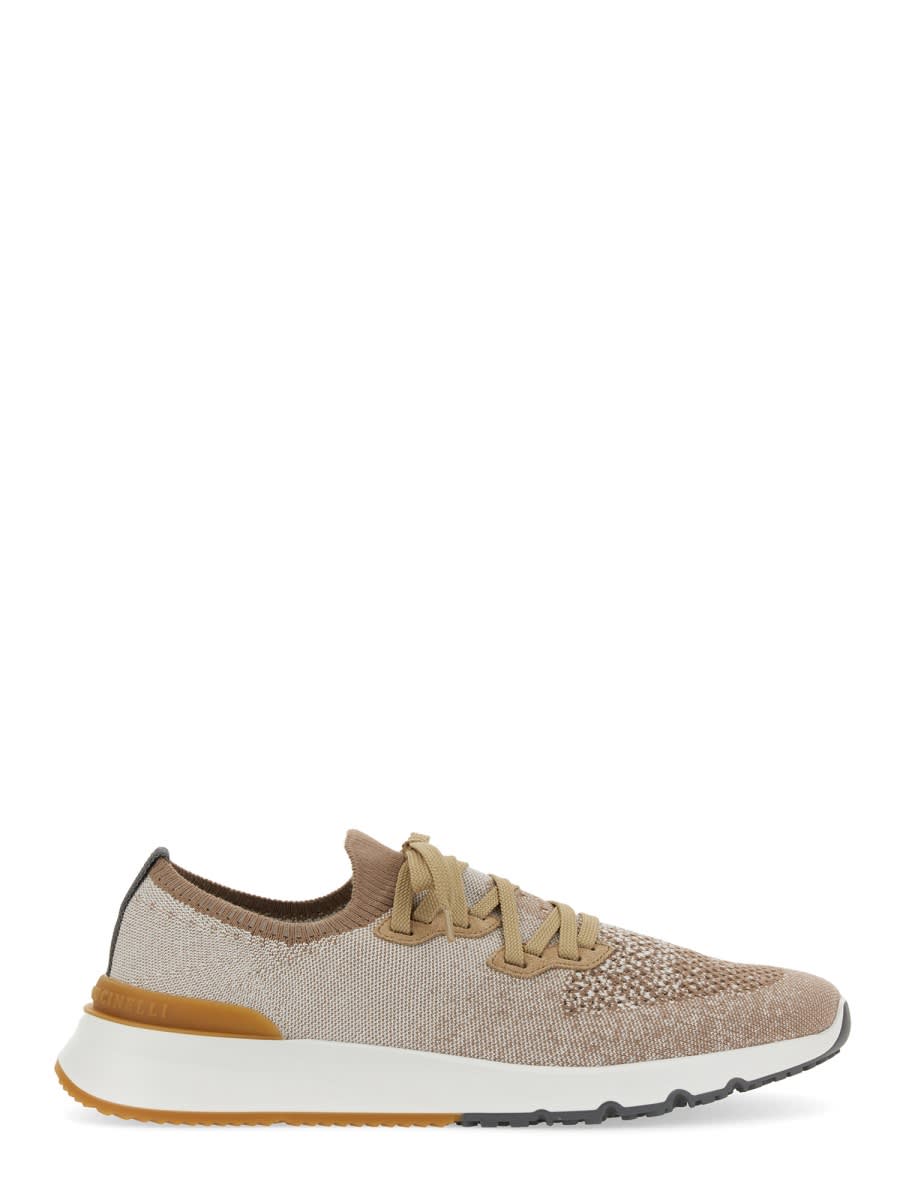 Shop Brunello Cucinelli Runnes In Cotton Chiné Knit In Beige