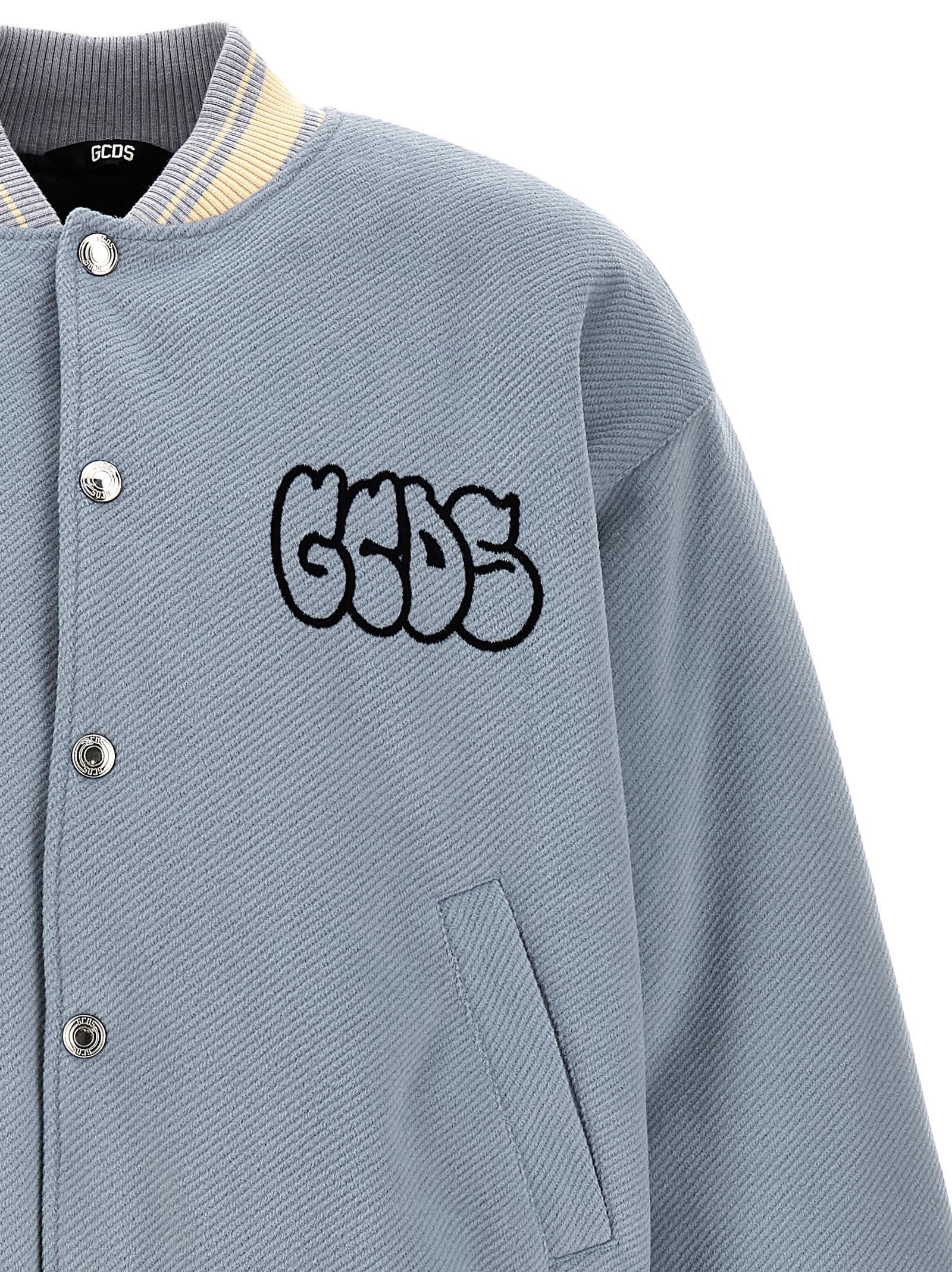 Shop Gcds Logo Bomber Jacket In Light Blue