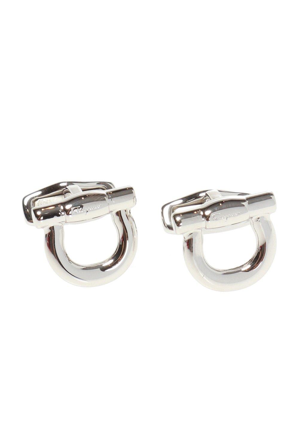 Shop Ferragamo Logo Engraved Cufflinks In Silver