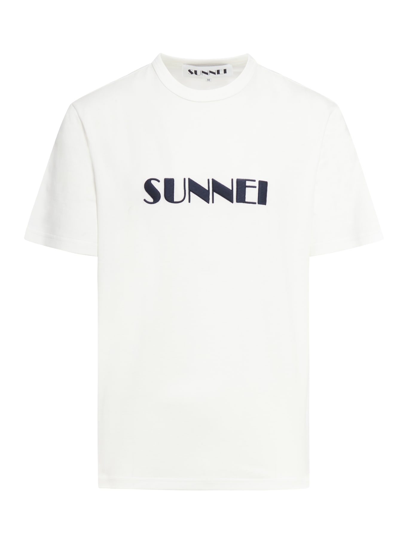 Shop Sunnei Classic T-shirt Big Logo Embroidered In Off White Dark Navy
