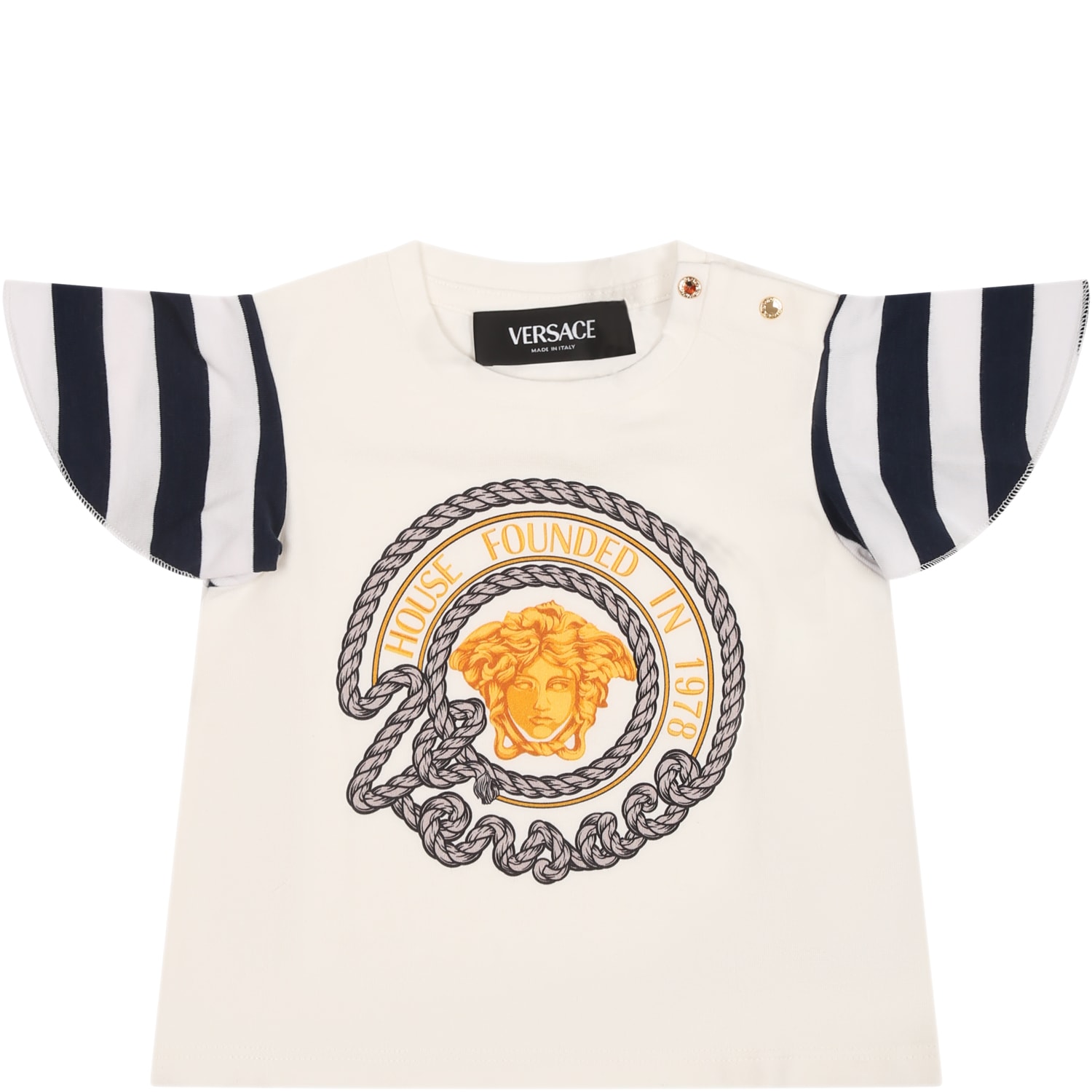 Versace White T-shirt For Baby Girl With Anchor Print