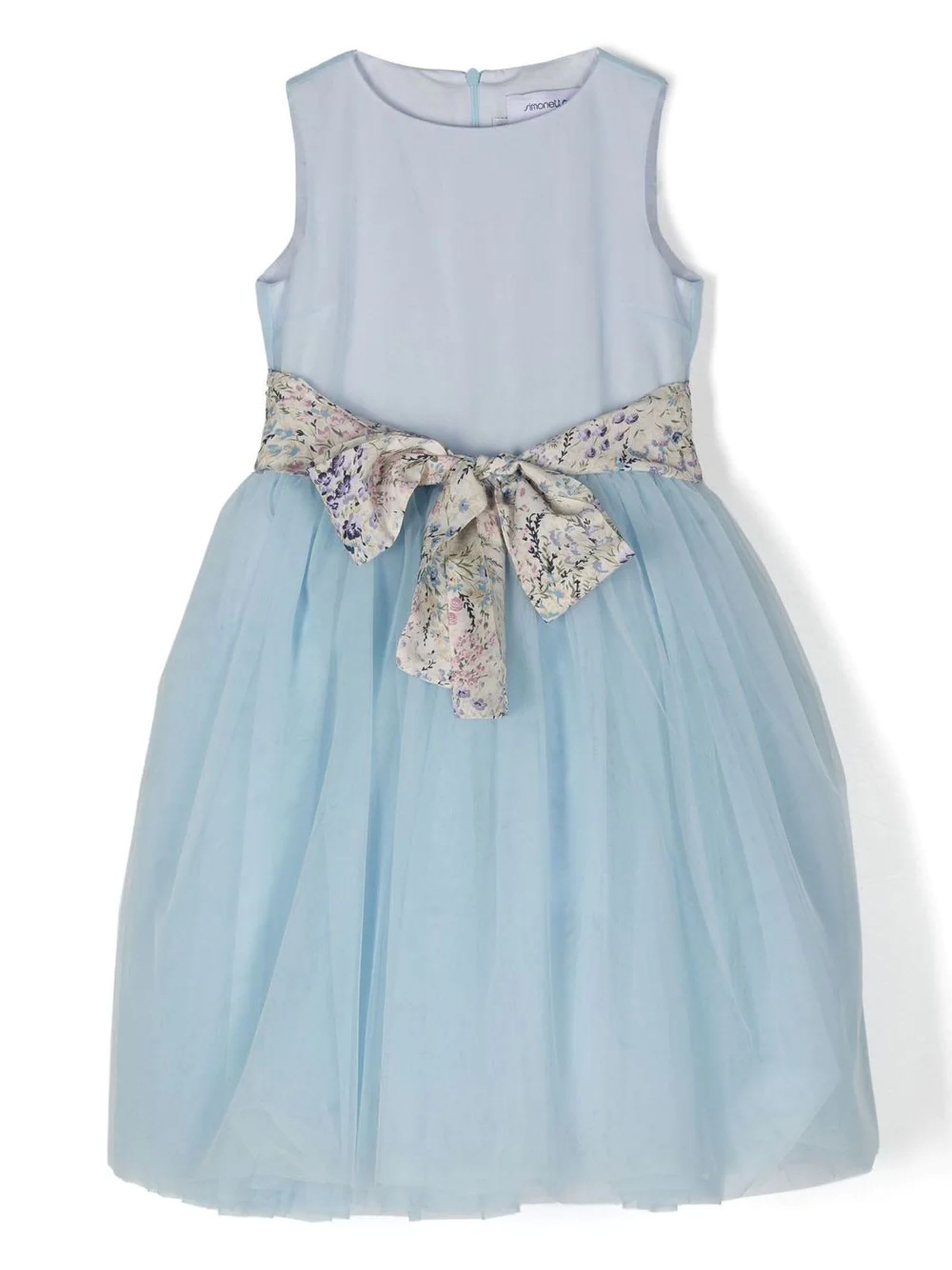 Simonetta Bow-detail Tulle Dress In Azzurro