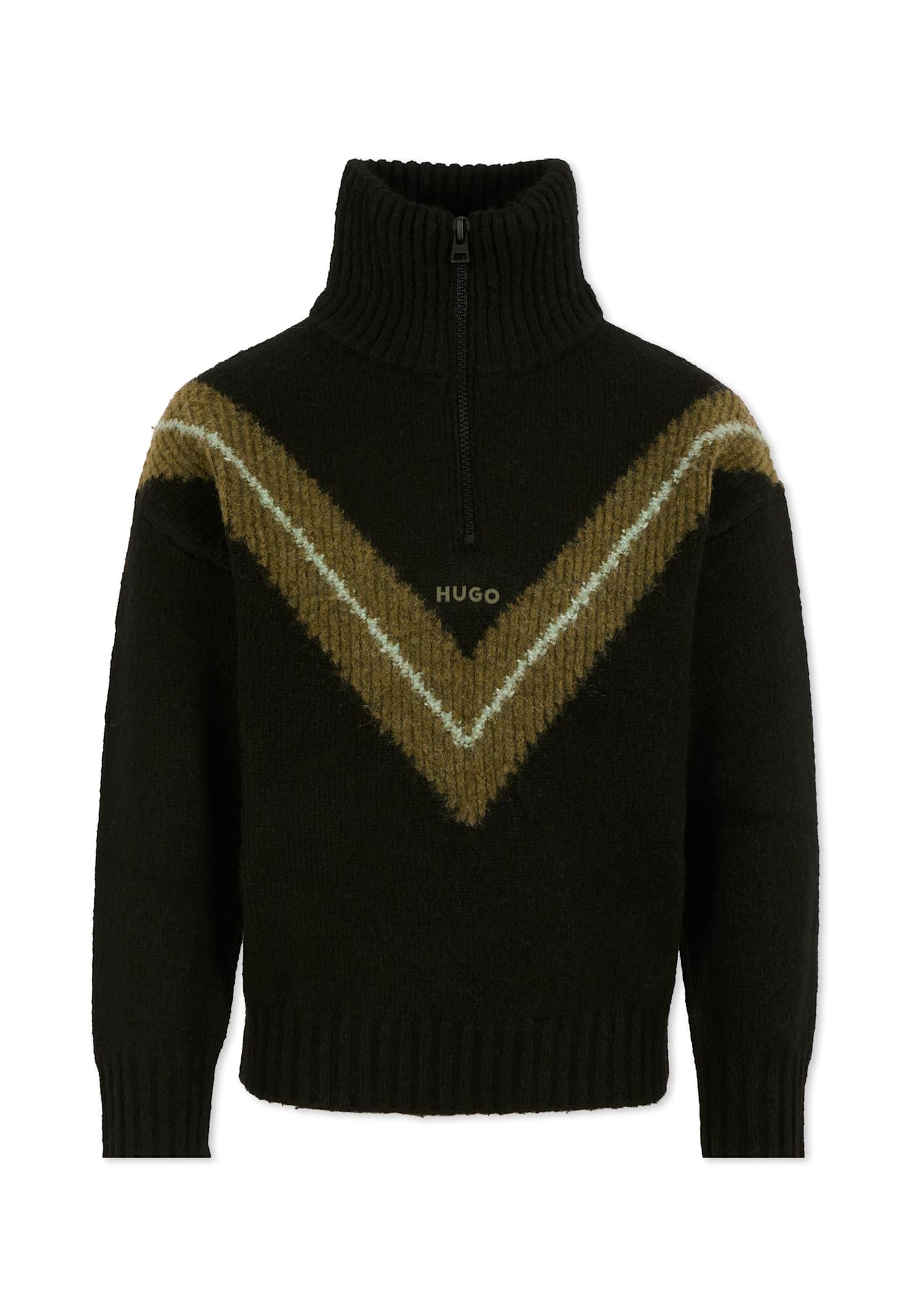 Hugo Boss Black Turtleneck For Boy With Logo In Black