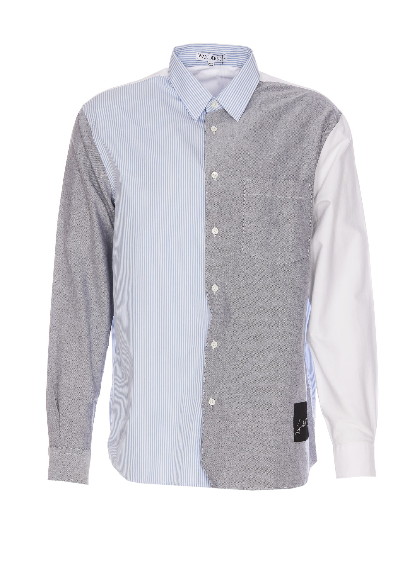 Jw Anderson Classic Fit Patchwork Cotton Shirt In Blue