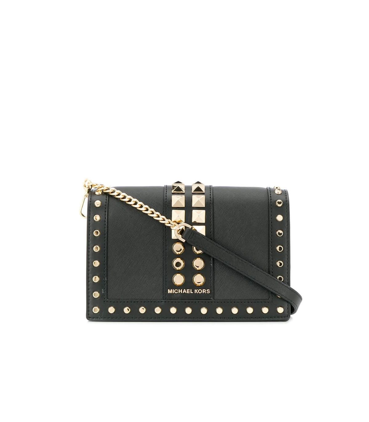 michael kors black crossbody with gold chain