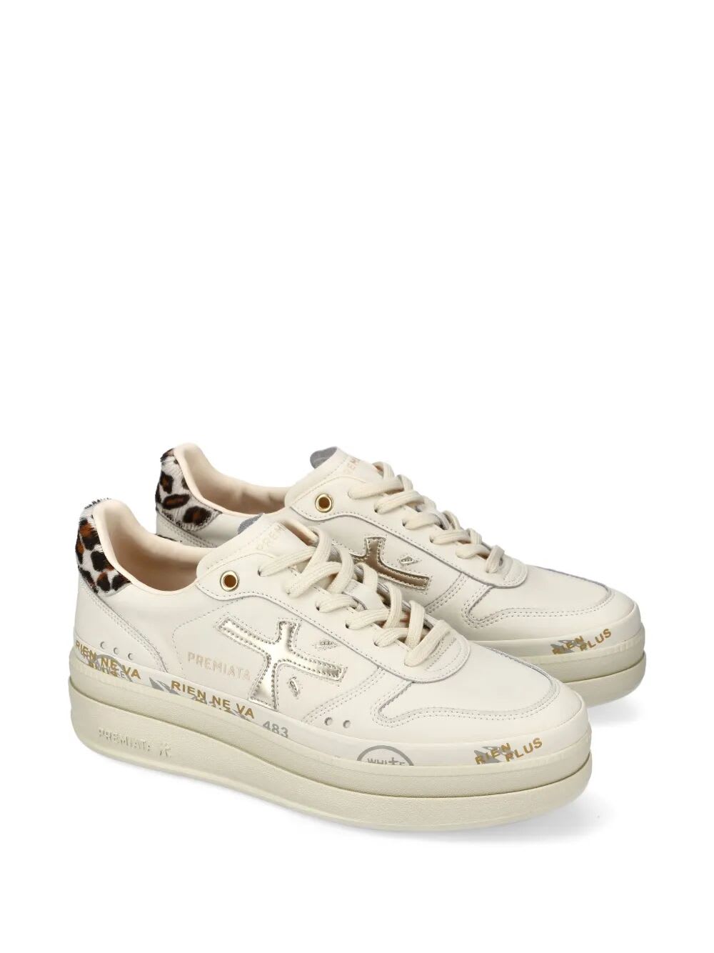 Premiata Zapatillas - Blanco In White Cream Leopard Print