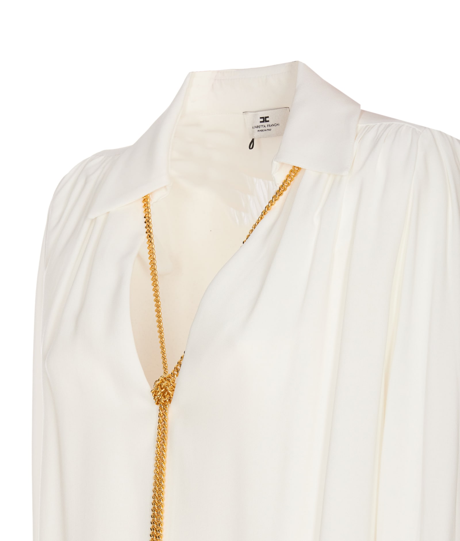 Shop Elisabetta Franchi Georgette Blouse With Charms Necklace In White