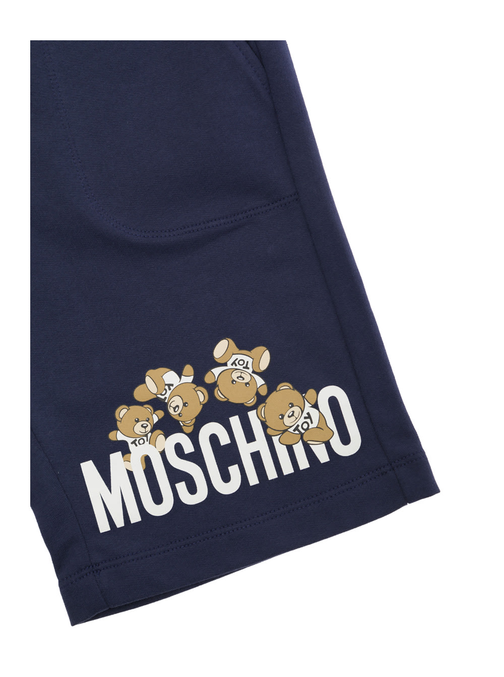 Shop Moschino Blue Shorts With Logo Print And Drawstring In Cotton Boy