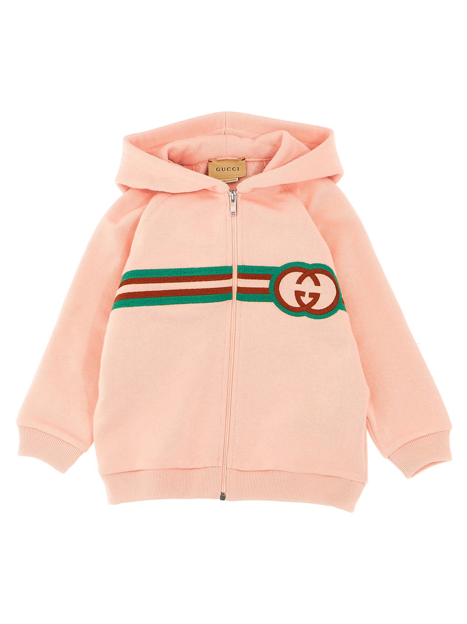 Shop Gucci Logo Embroidery Hoodie In Pink