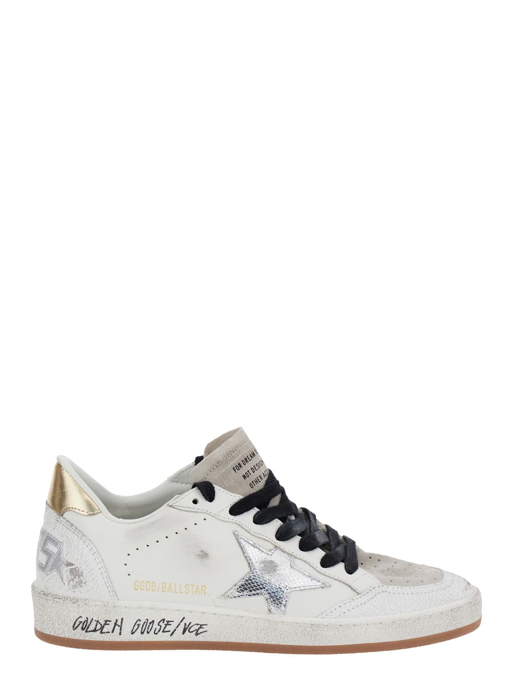 Shop Golden Goose Ballstar White Sneakers With Logo On The Side And Vintage Effect In Leather Woman