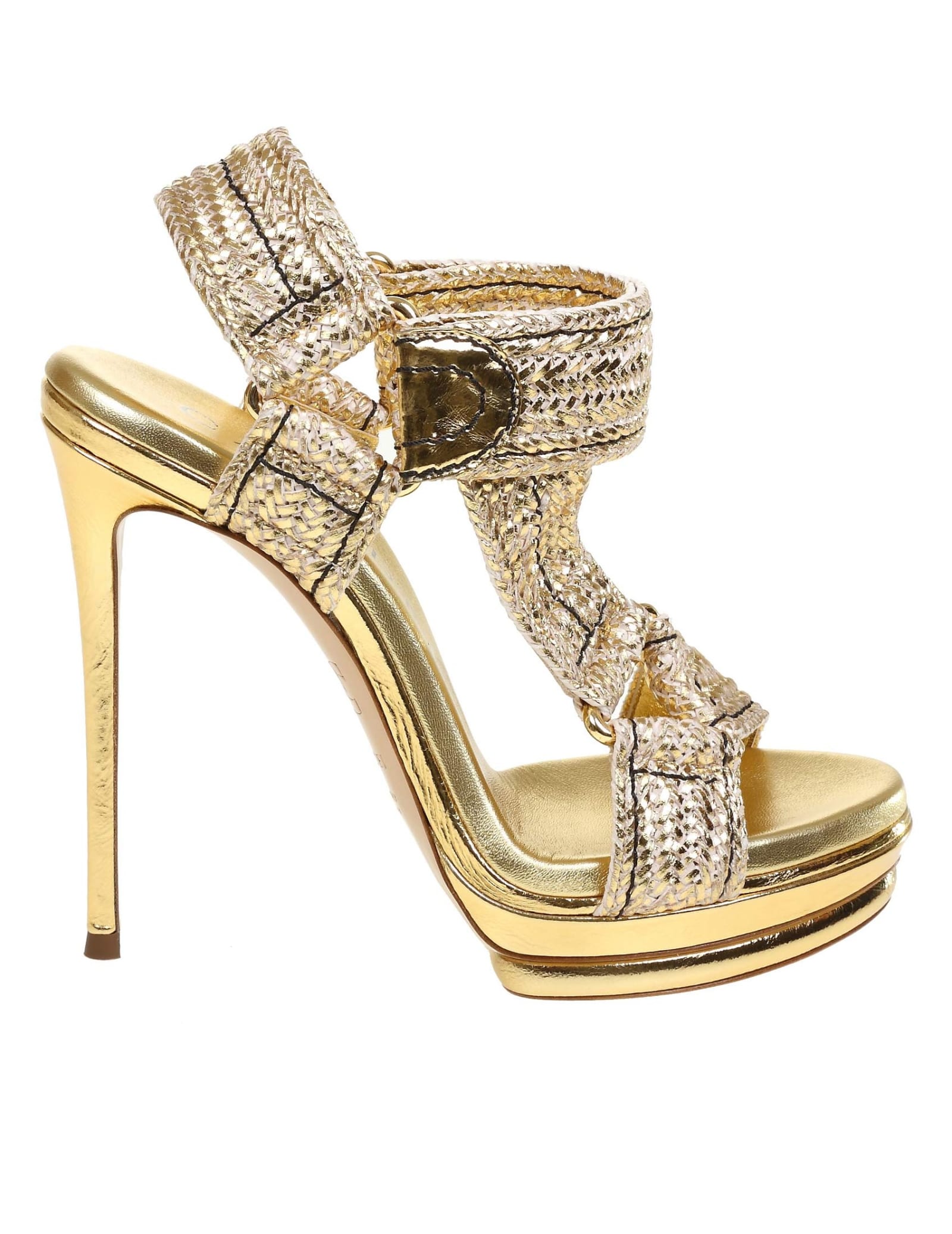 Casadei Sandal In Fabric And Laminated Leather Color Gold