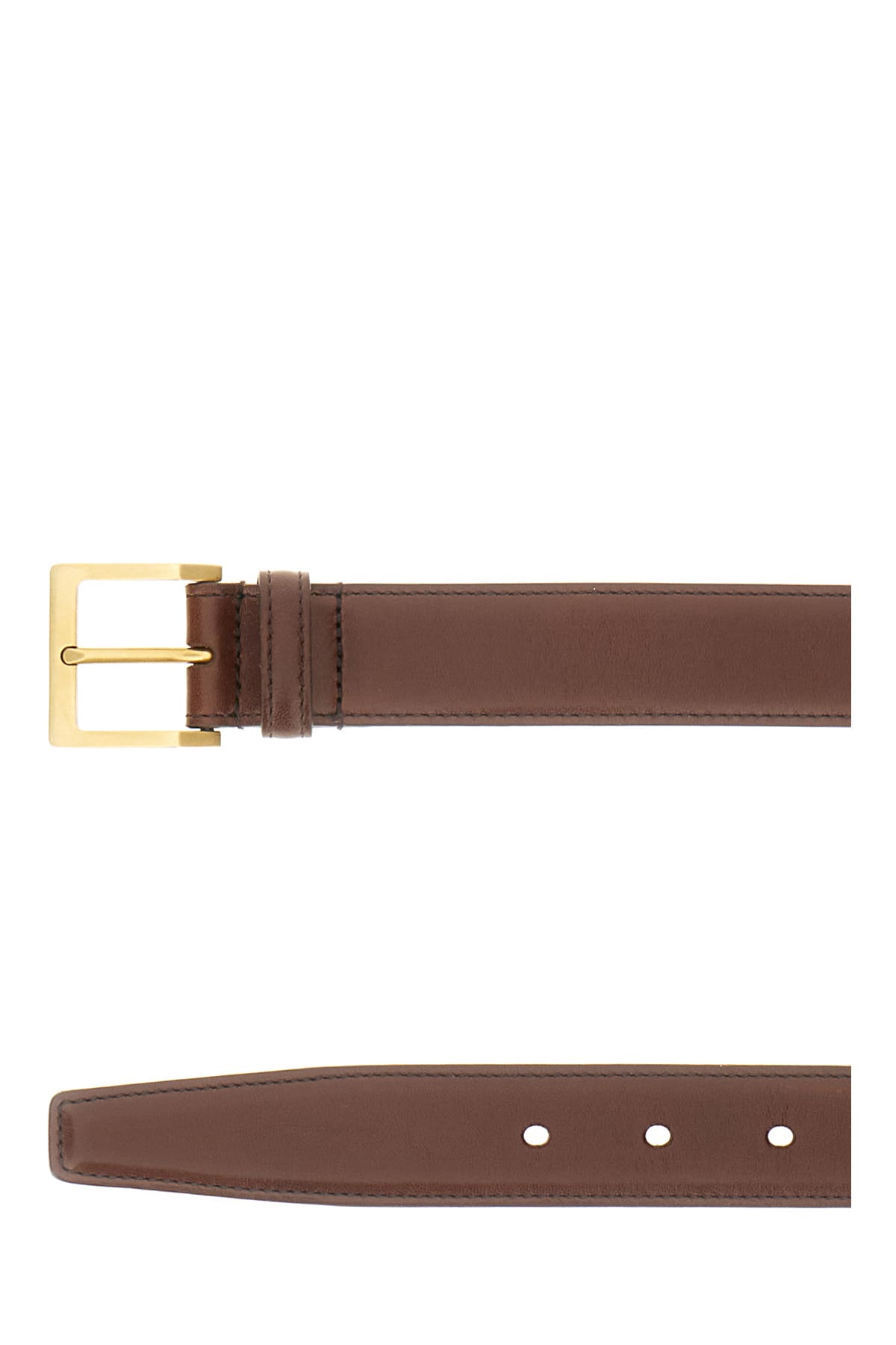 Saint Laurent Leather Belt With Adjustable Length And Gold-tone Buckle In Brown