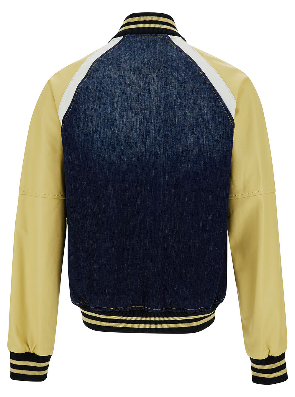Shop Dsquared2 College Yellow And Blue Varsity Jacket With Logo Patch And Contrasting Sleeves In Stretch Cotton Man In Multicolor