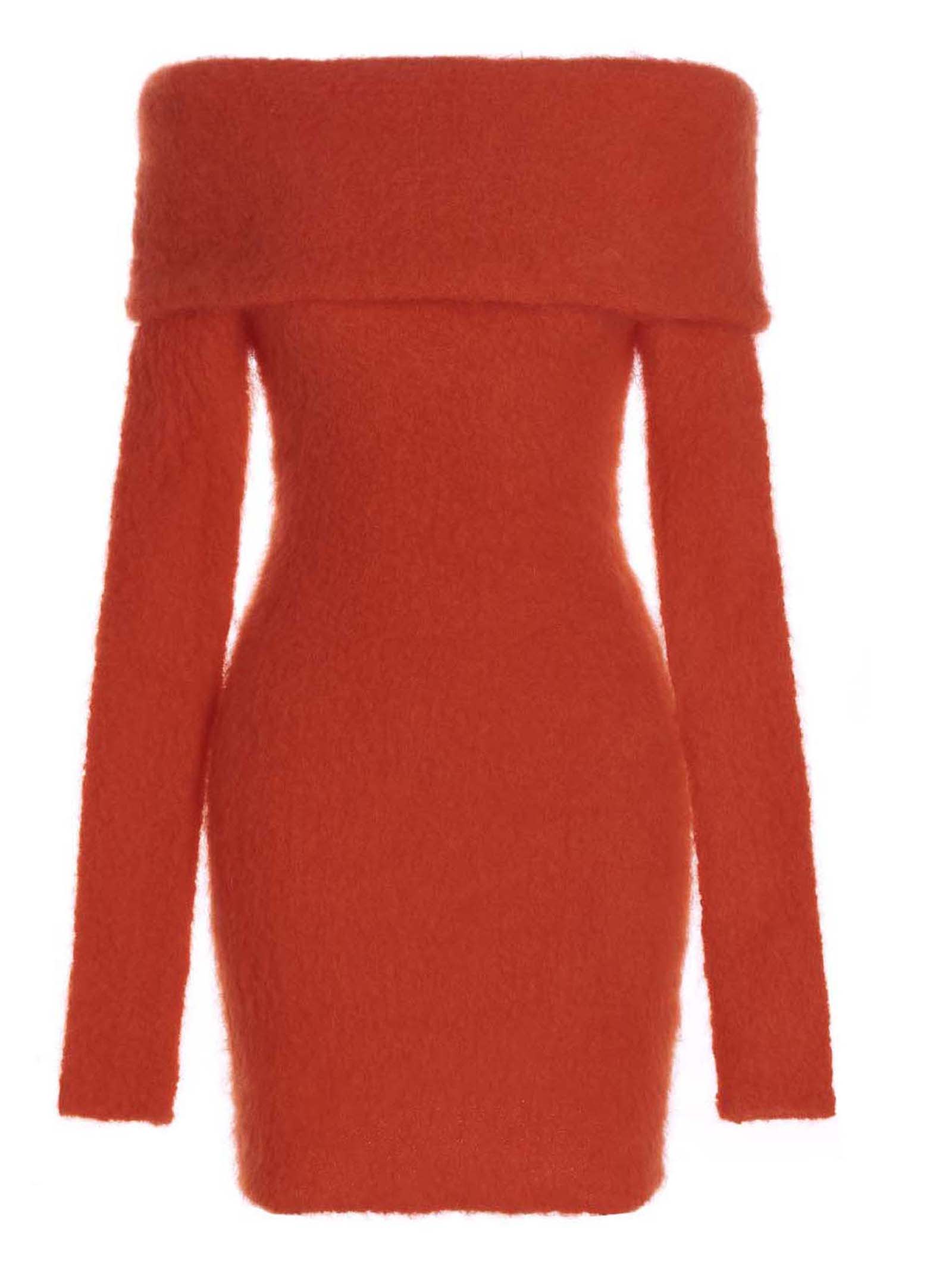 Isabel Marant Aria Off-the-shoulder Brushed-knit Mini Dress In Orange