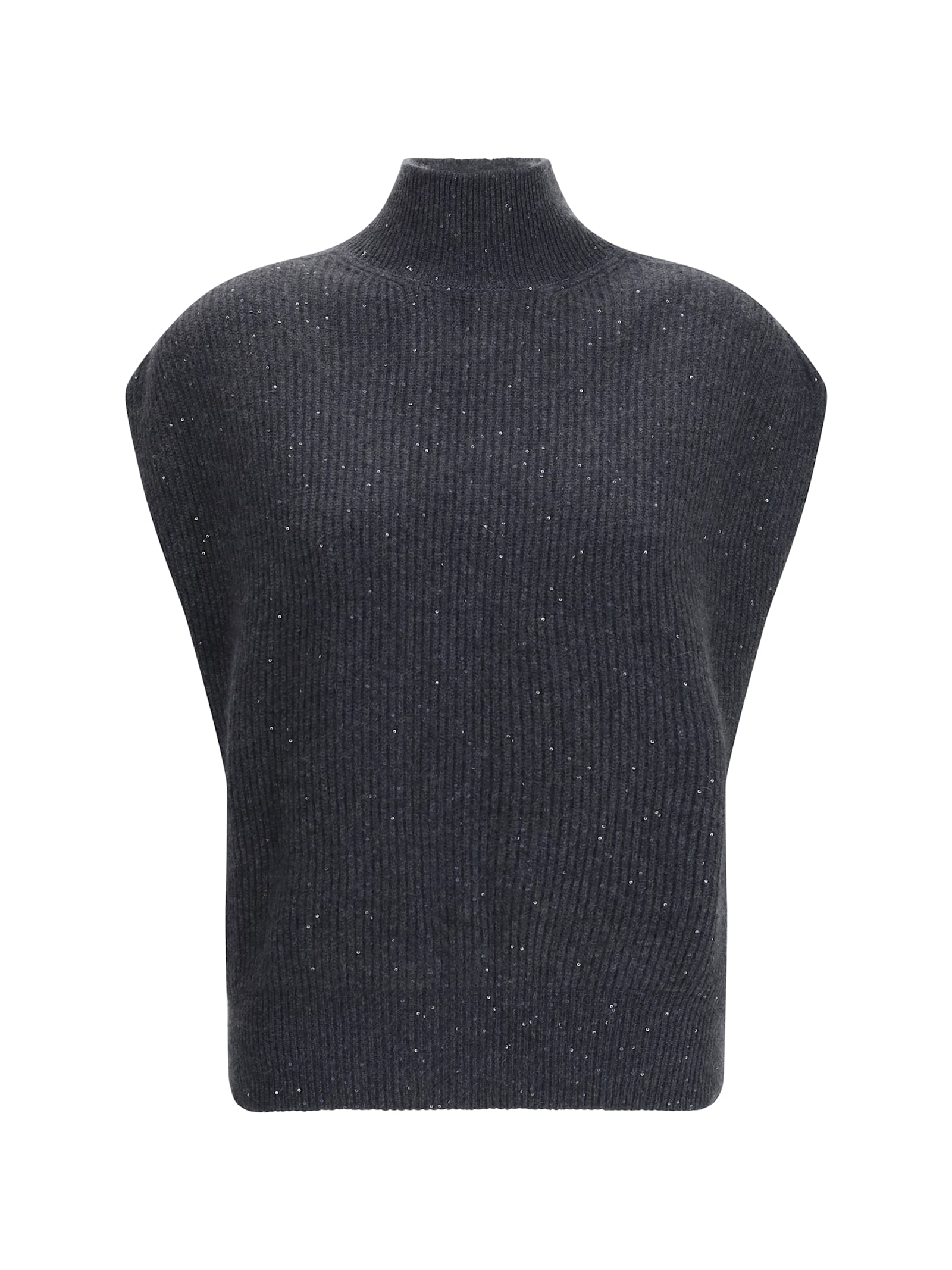 Fabiana Filippi Sleeveless Wool Sweater With Sequins In Gray