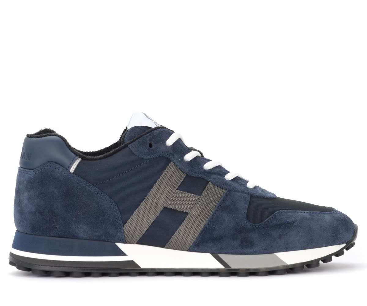 Hogan H383 Trainers In Suede And Midnight Blue Technical Fabric