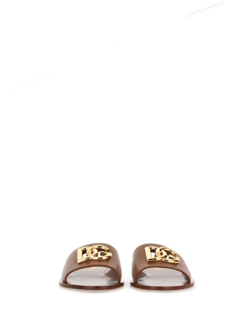 Dolce & Gabbana Women Camel Calf Leather Bianca Slides In Multi