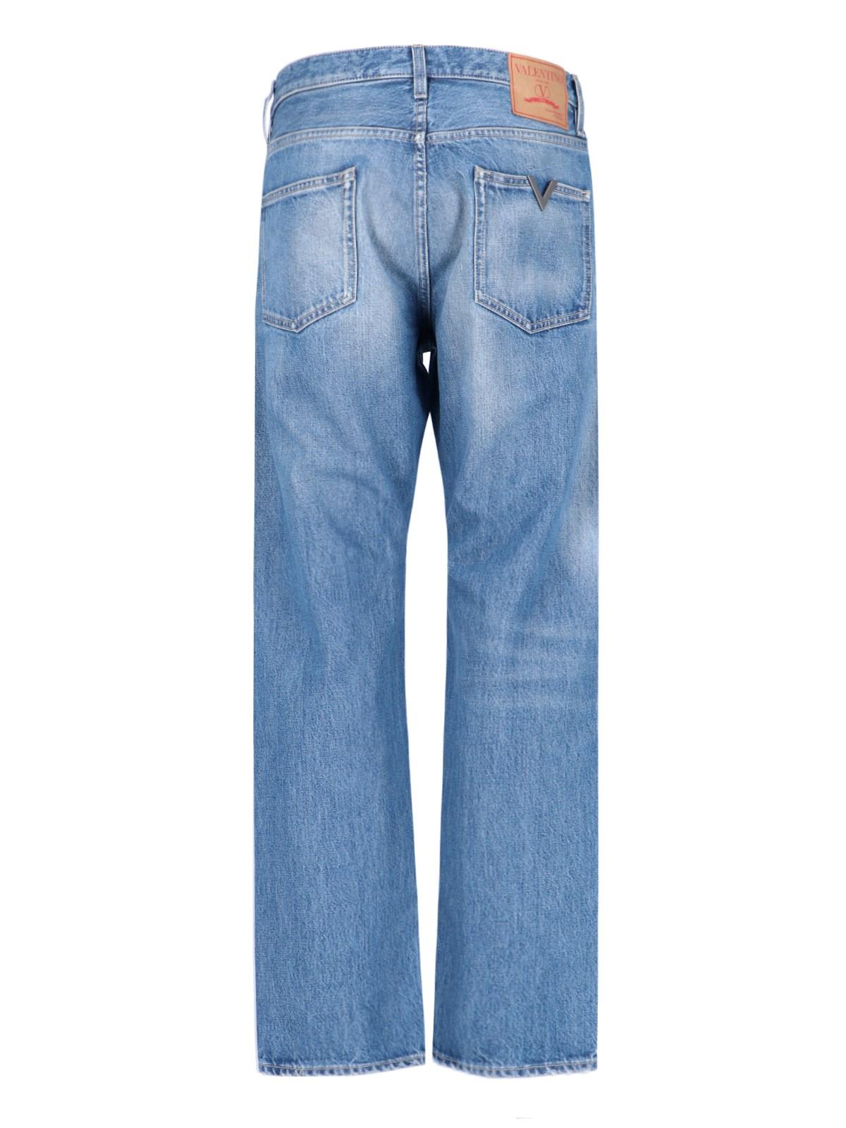 Shop Valentino Logo Straight Jeans In Medium Blue Denim