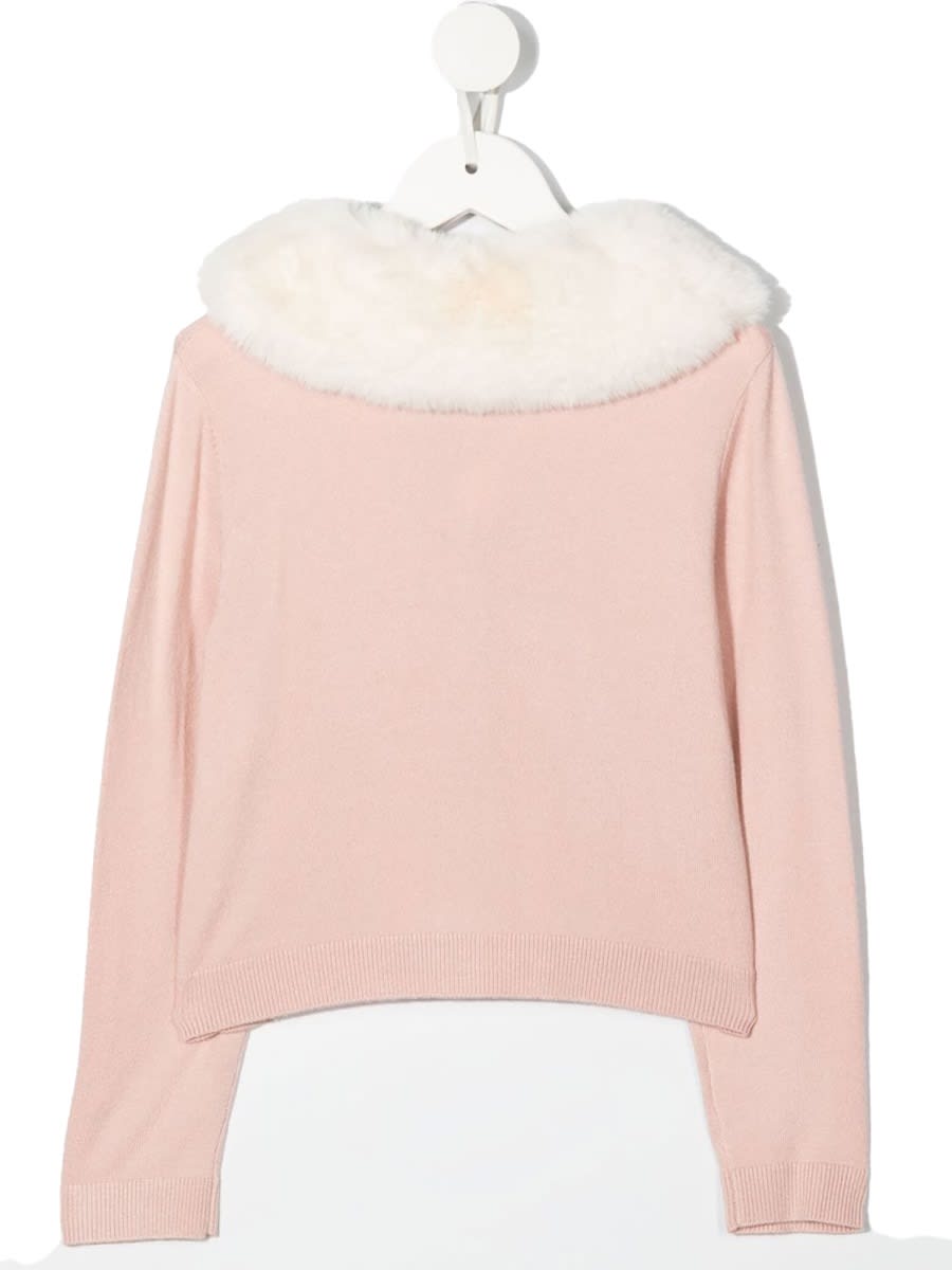 Miss Blumarine Faux-fur Trimmed Cardigan In Pink