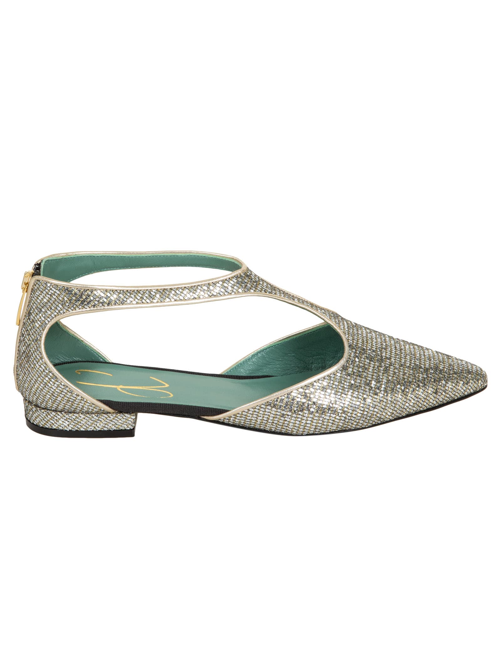 Paola Darcano Pointed Toe Metallic Back-zip Sandals In Platinum