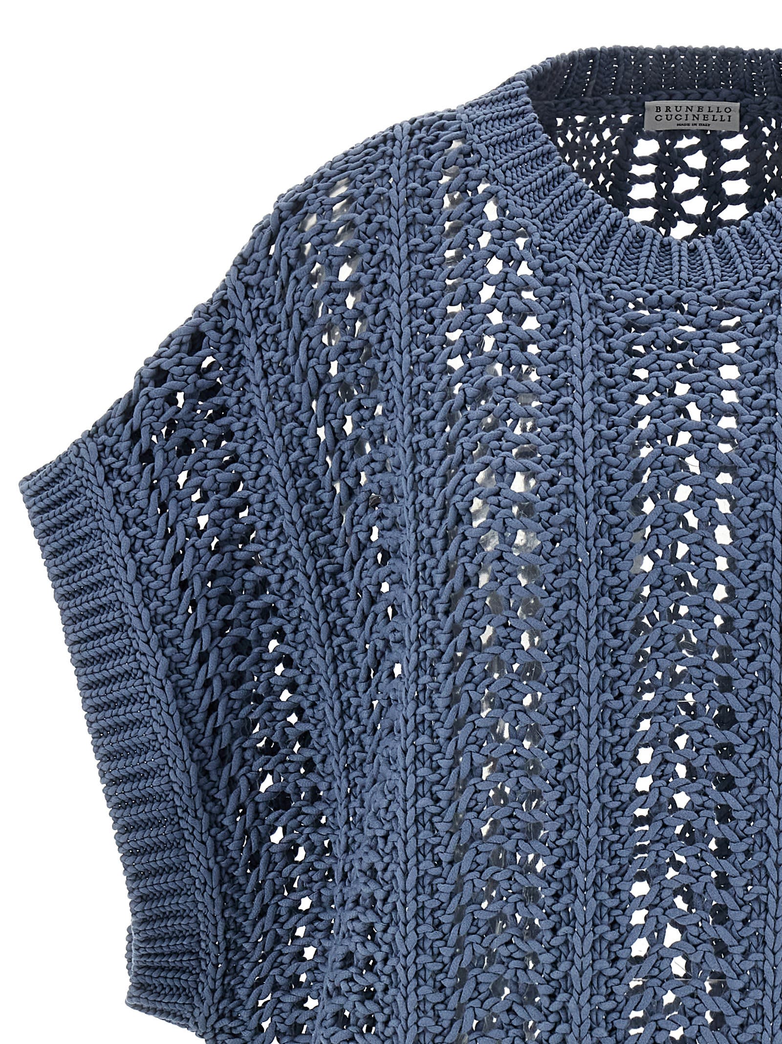 Brunello Cucinelli Ribbed Net Sweater Sweaters And Cardigans Blue