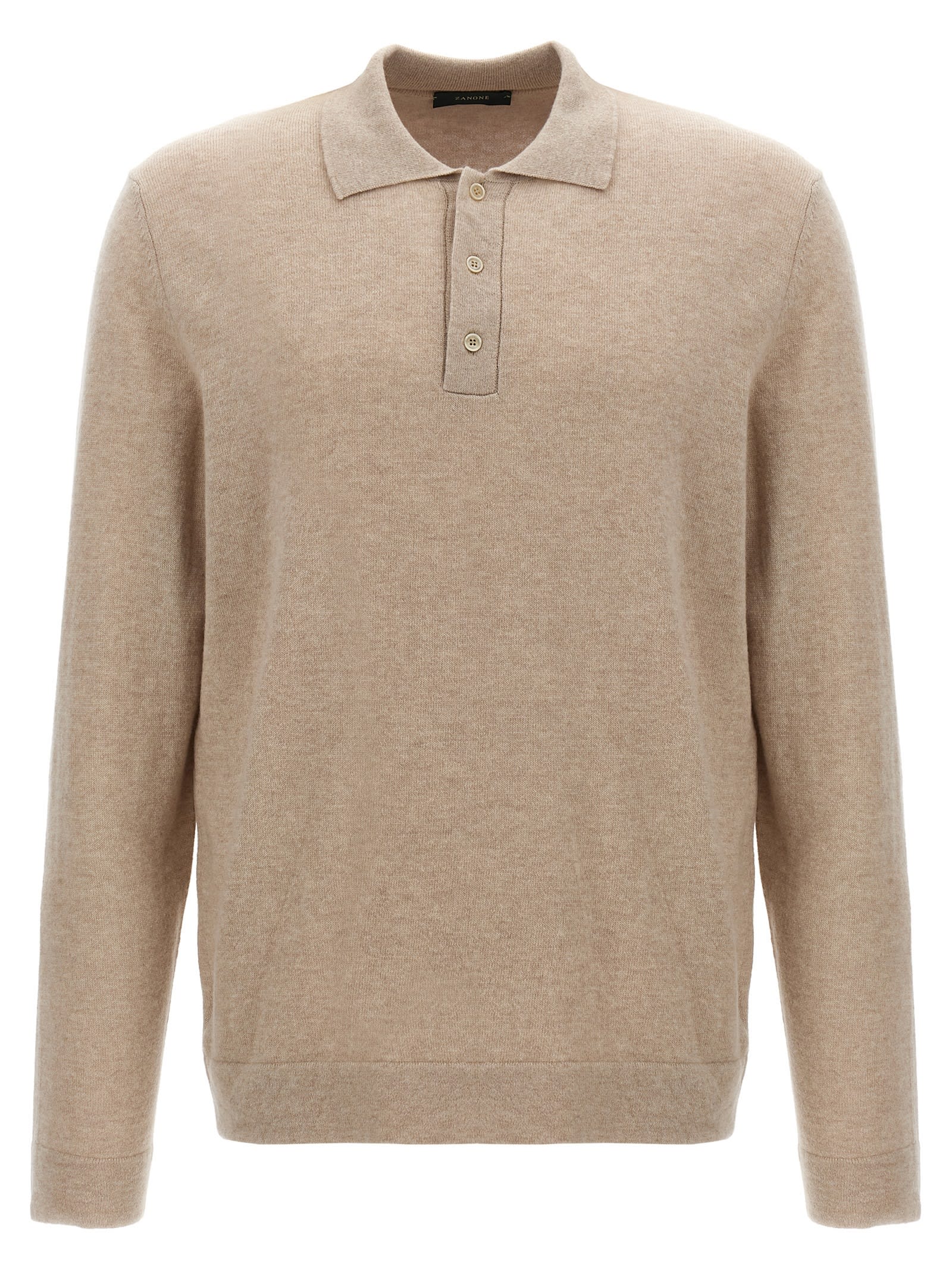 Shop Zanone Cashmere Wool Polo Shirt In Beige