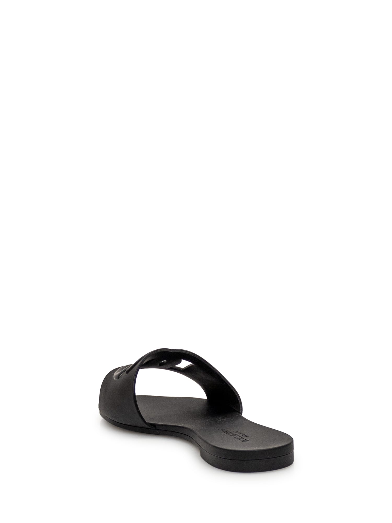 Dolce & Gabbana Black Flats With Cut-out Band And Dg Logo In Soft Rubber Woman In Nero