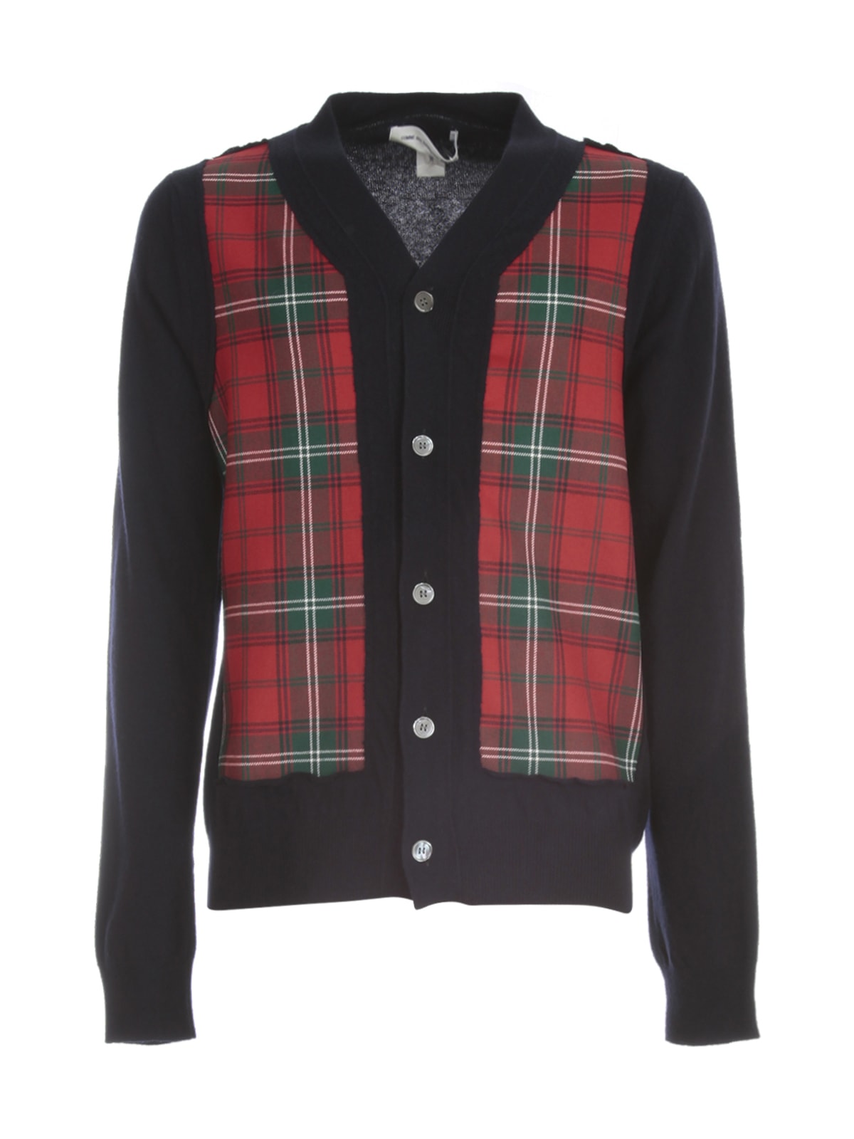 COMME DES GARÇONS FULLY FASHIONED KNIT CARDIGAN W/WOOL TARTAN CHECK FRONT,11650548