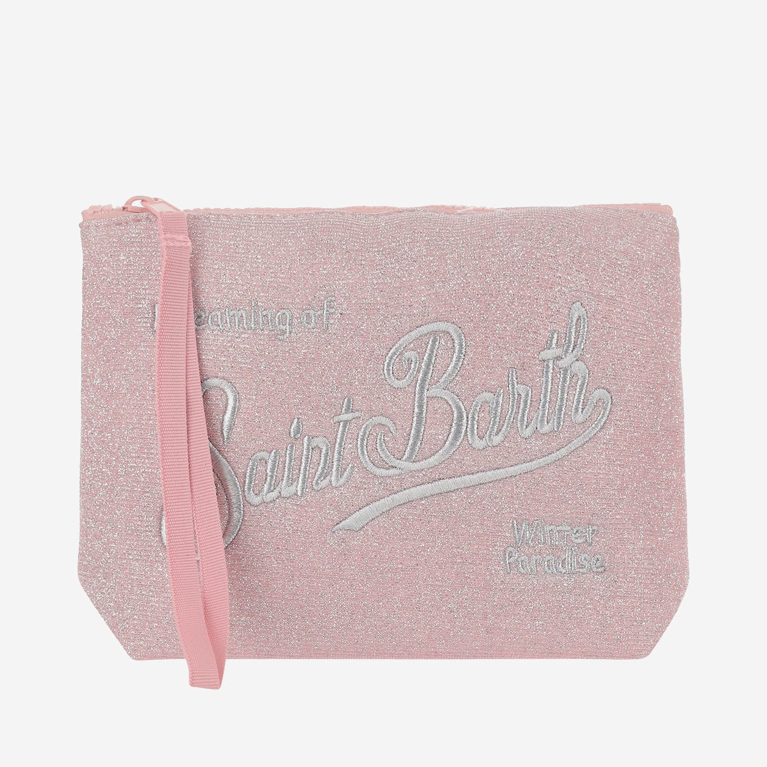 Mc2 Saint Barth Aline Lurex Clutch Bag With Logo In Pink