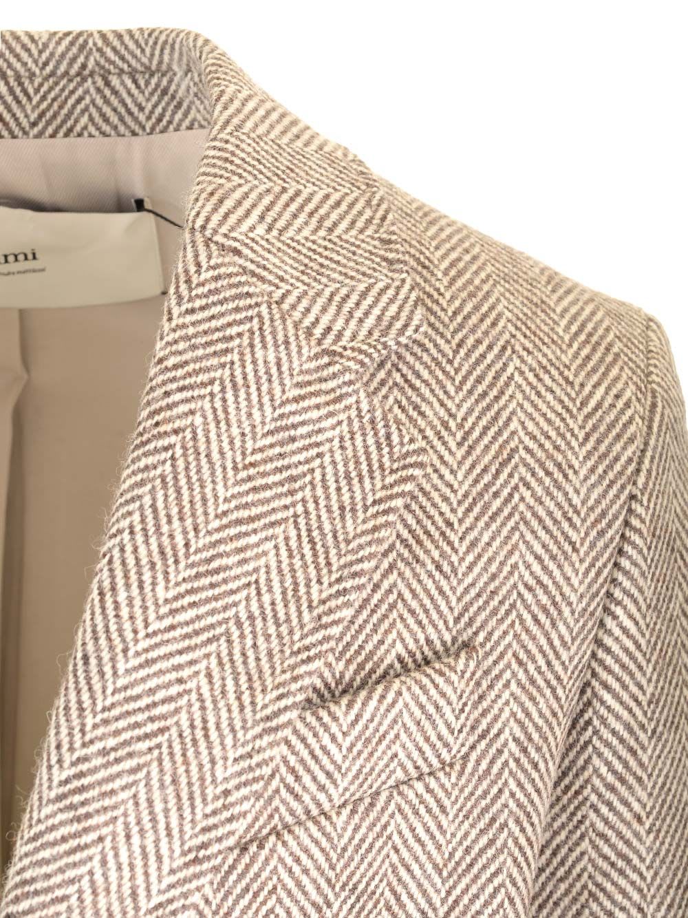 Shop Ami Alexandre Mattiussi Coat In Brown Herringbone Fabric