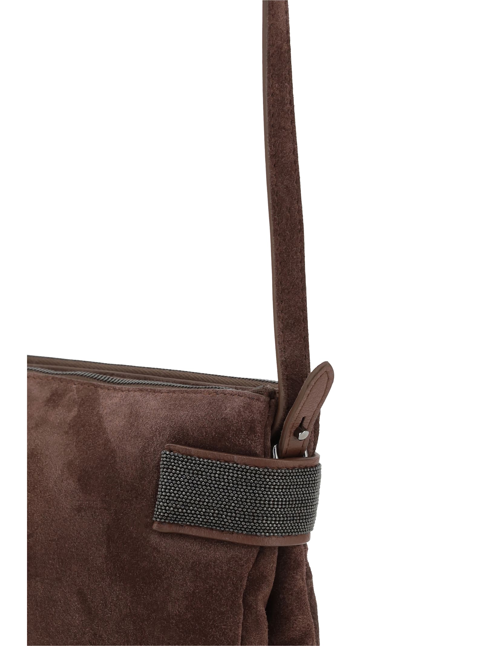 Brunello Cucinelli Essence Mini Monili Calfskin Suede Shoulder Bag In Burgundy