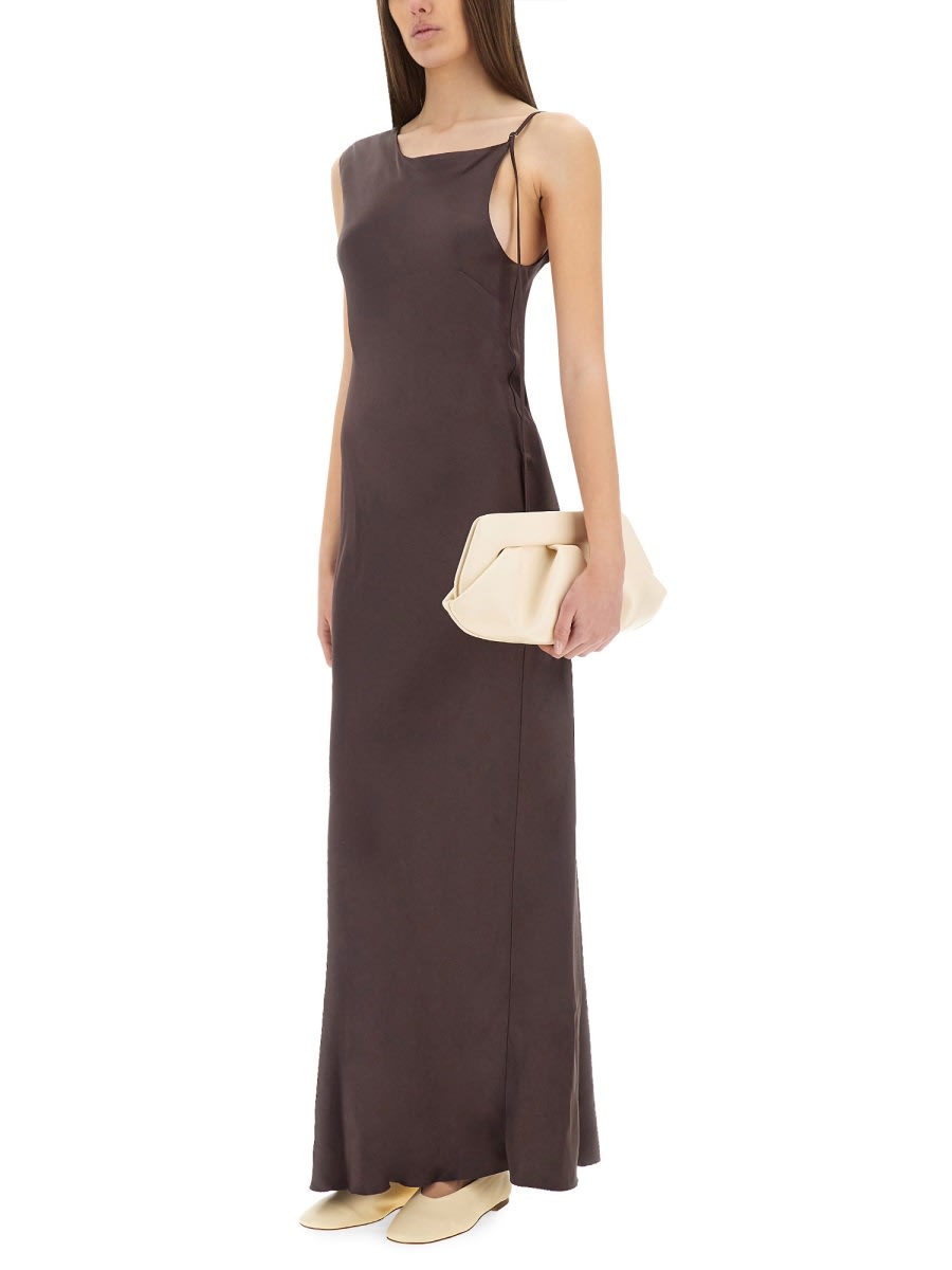 Shop Alysi Liquid Satin Asymmetrical Dress In Brown