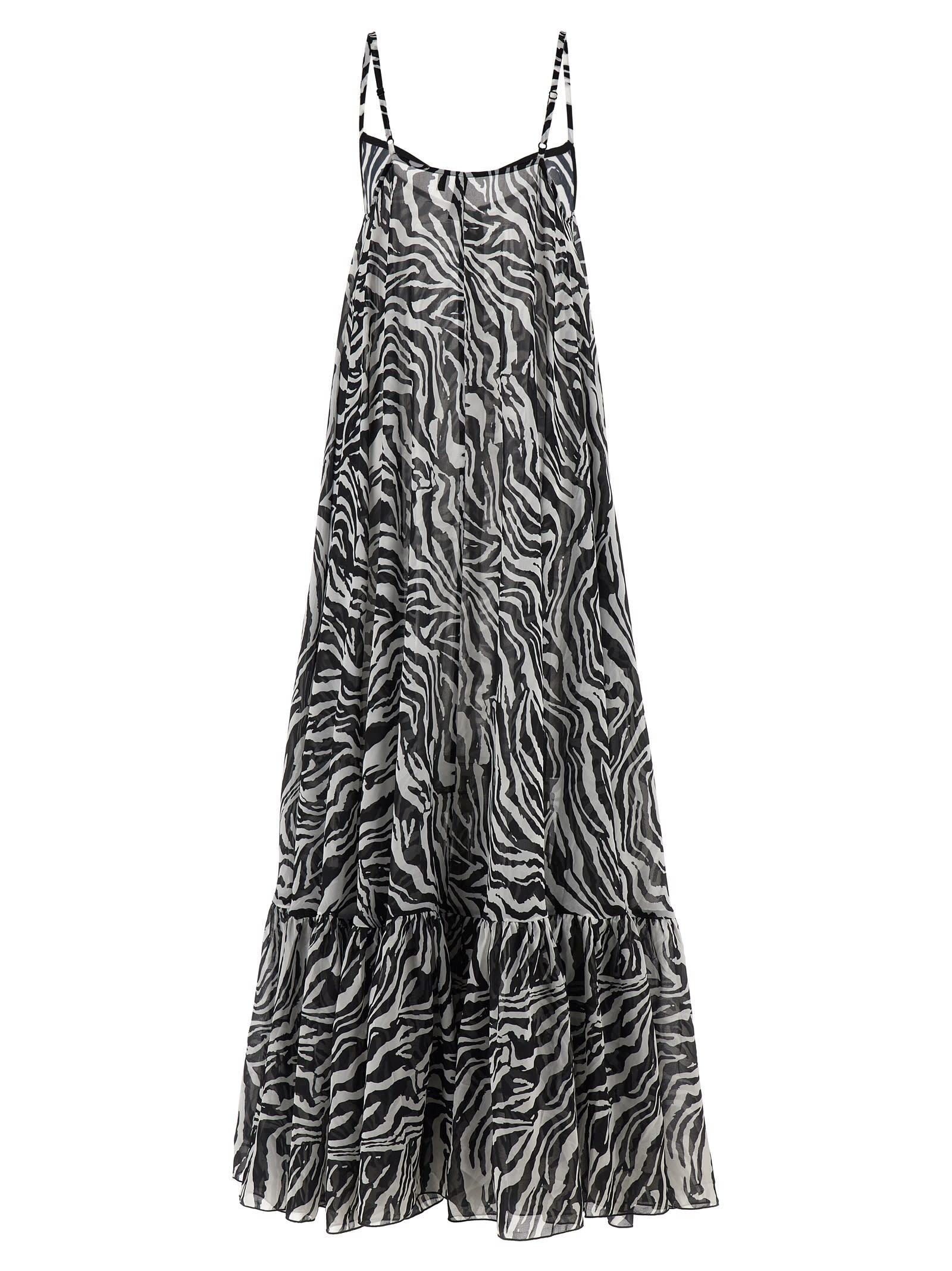 Rotate Birger Christensen Rotate Light Flowy Zebra Print Maxi Dress In White/black