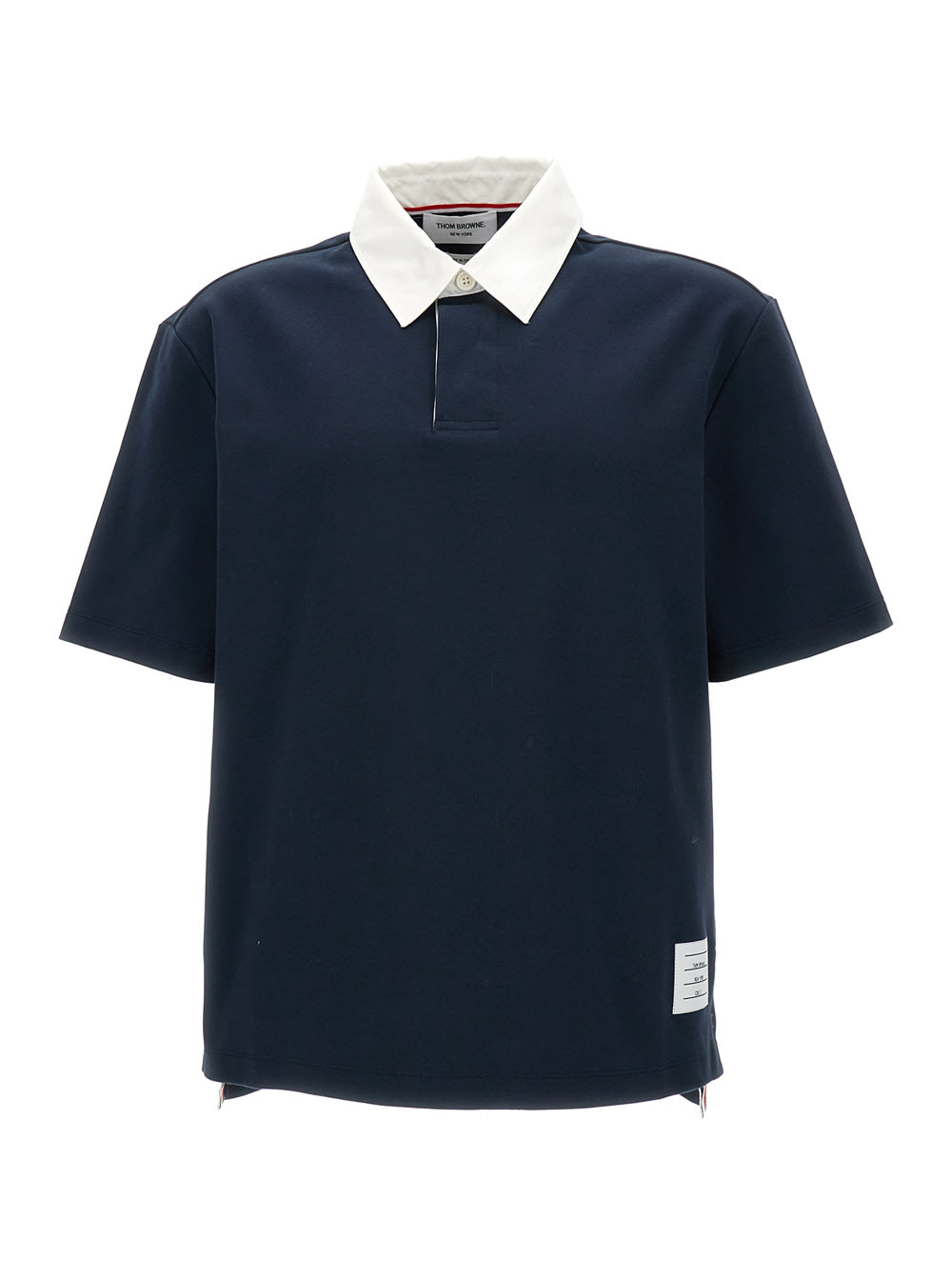THOM BROWNE SHORT SLEEVE RUGBY POLO IN HEAVY JERSEY W/COTTON TWILL COMBO