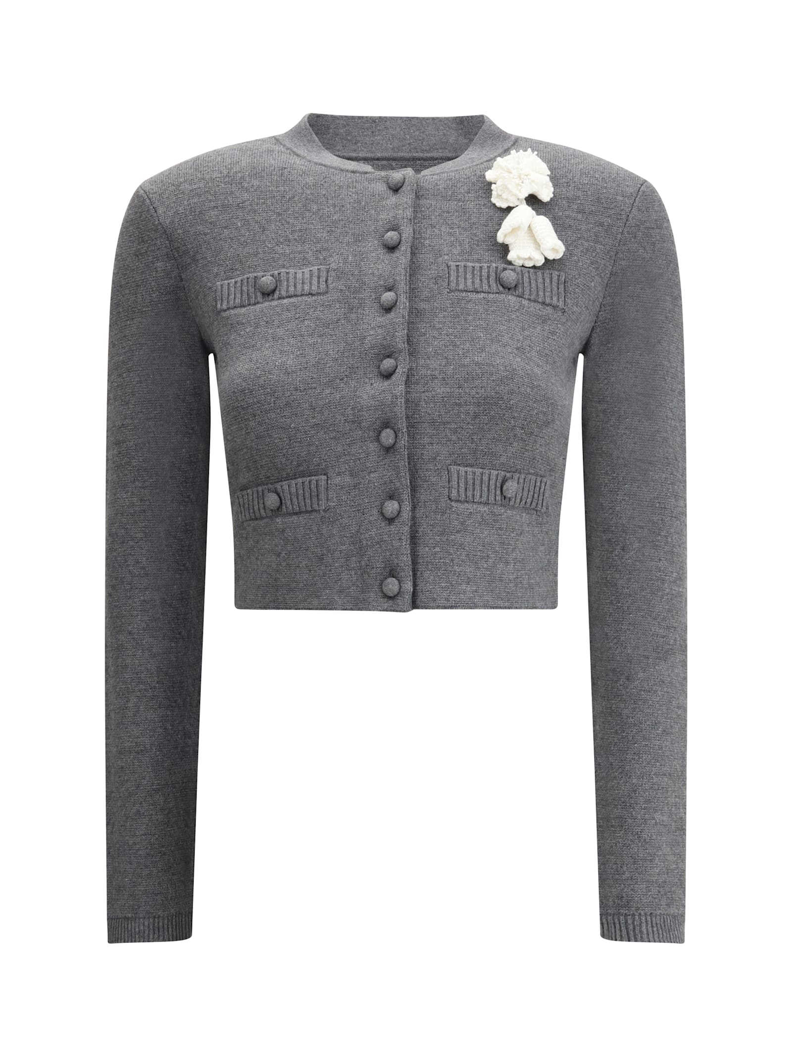 Self-portrait Crocheted Flower Cardigan In Gray