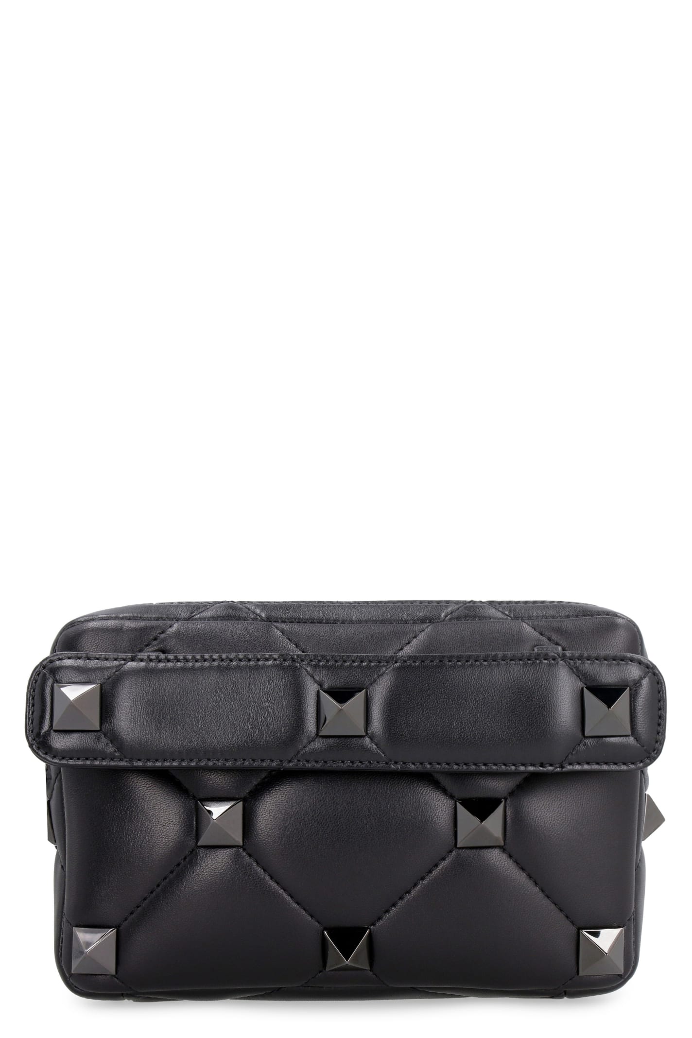 Shop Valentino Roman Stud Quilted Leather Shoulder Bag In Nero