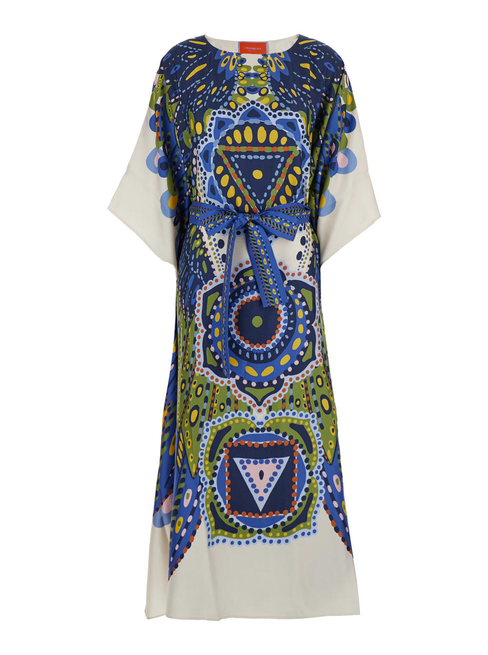 LA DOUBLEJ MULTICOLOR KAFTAN WITH BELTED WAIST AND ALL-OVER GRAPHIC PRINT IN SILK WOMAN