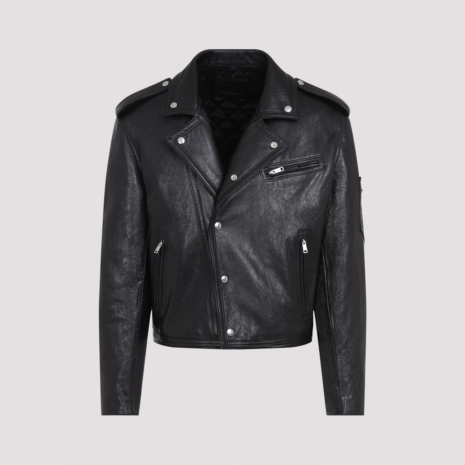 Prada Leather Biker Jacket In Nero