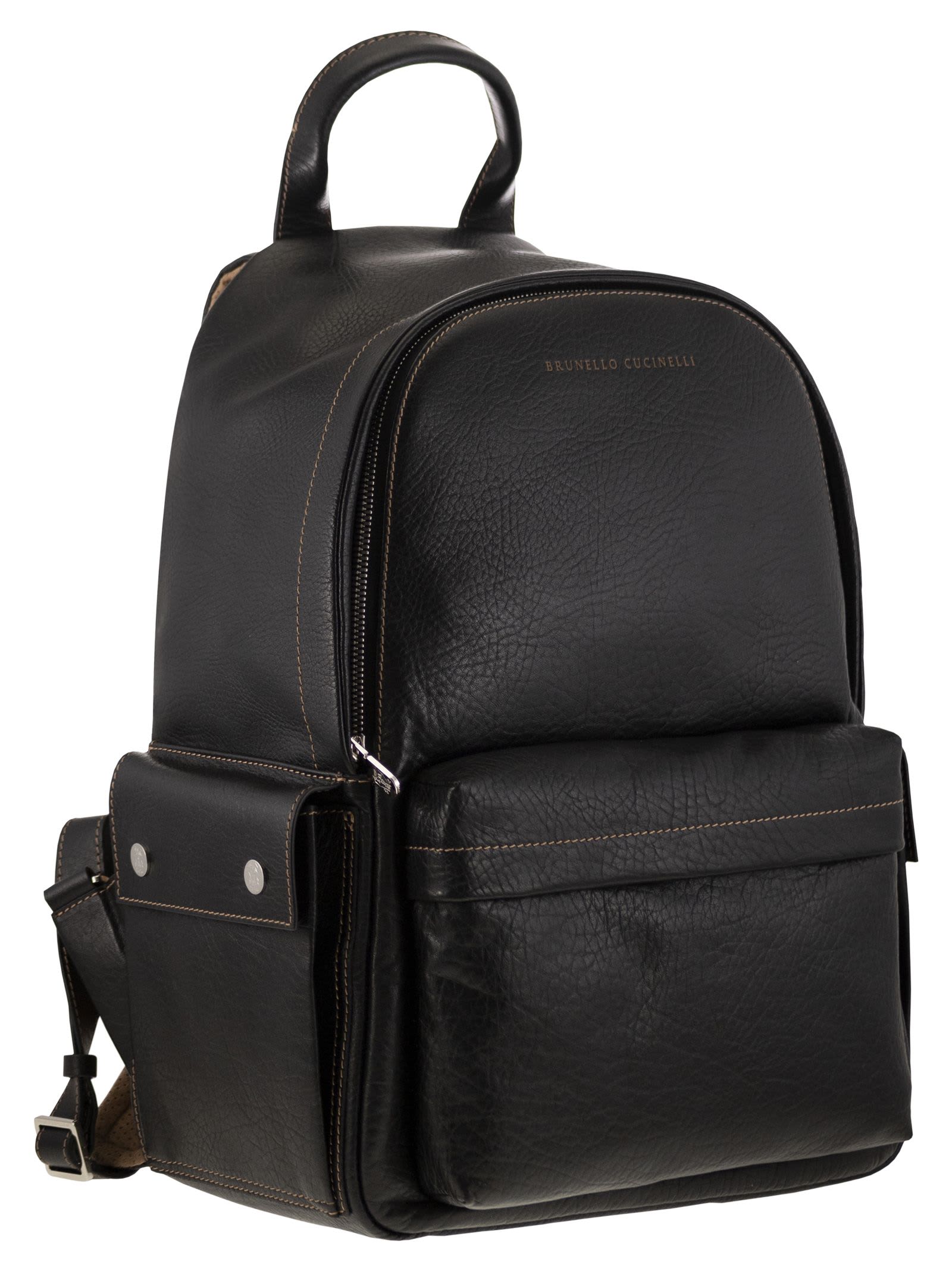 Shop Brunello Cucinelli Calfskin Backpack With Grain In Black