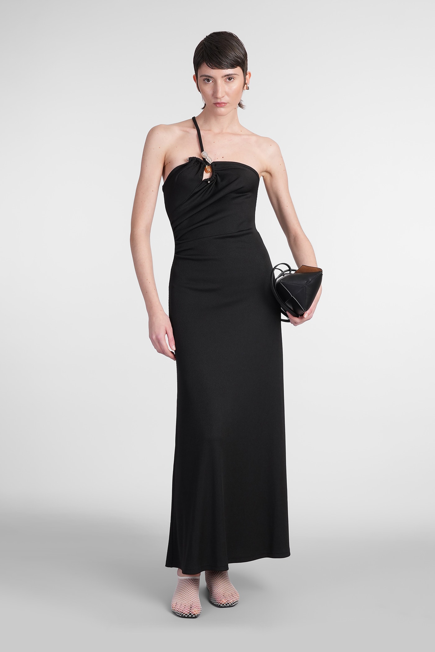 Christopher Esber Concave Stone One-shoulder Cami Maxi Dress In Black